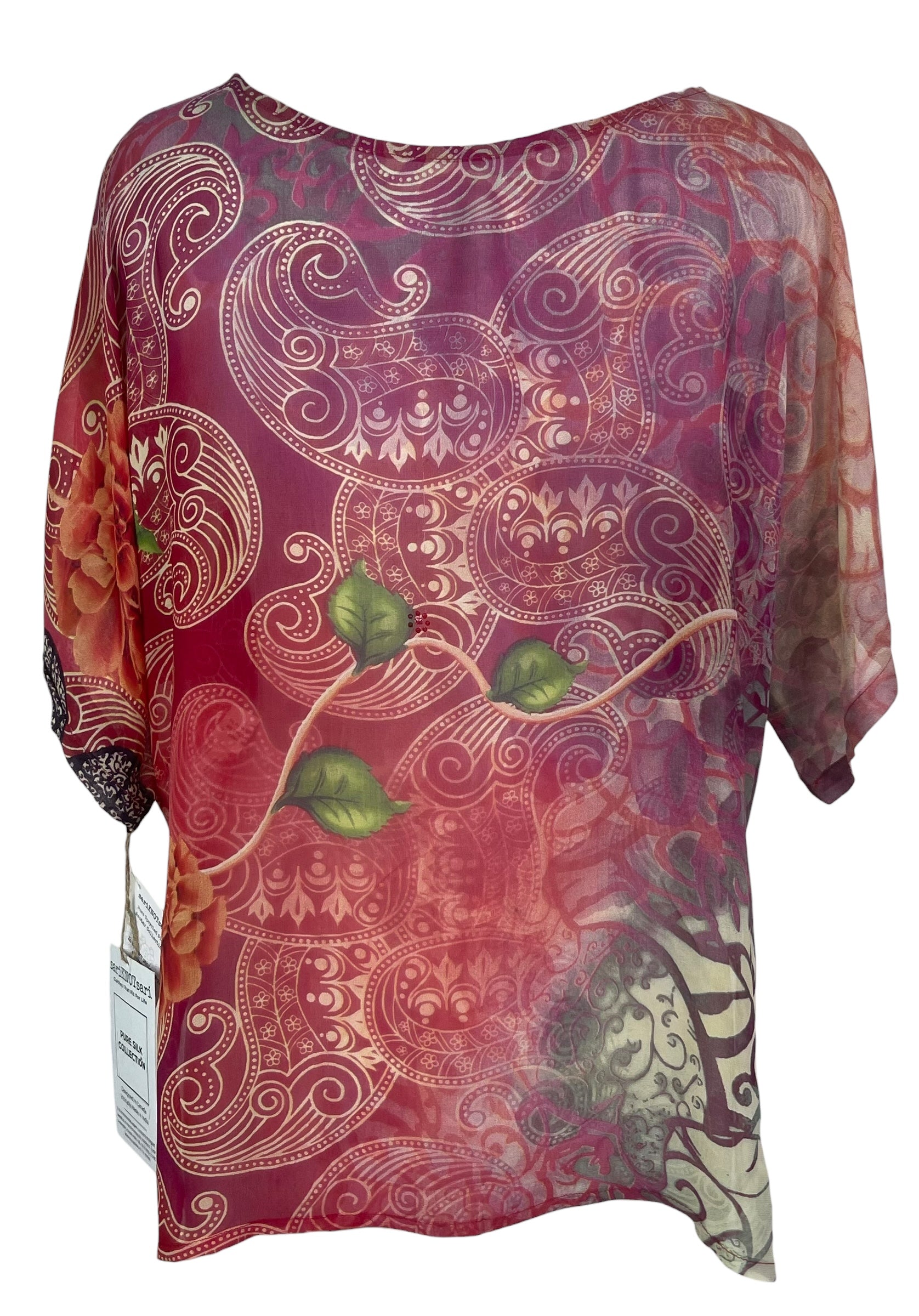 PREVIEW PRG8515 Sheer Avatar Pure Silk Side Slit Top by FEBRUARY2026 – Handmade ethical Side Slit Top from sariKNOTsari using upcycled silk. Designed in Canada for travel and slow fashion, loved from Toronto to LA to Sydney.