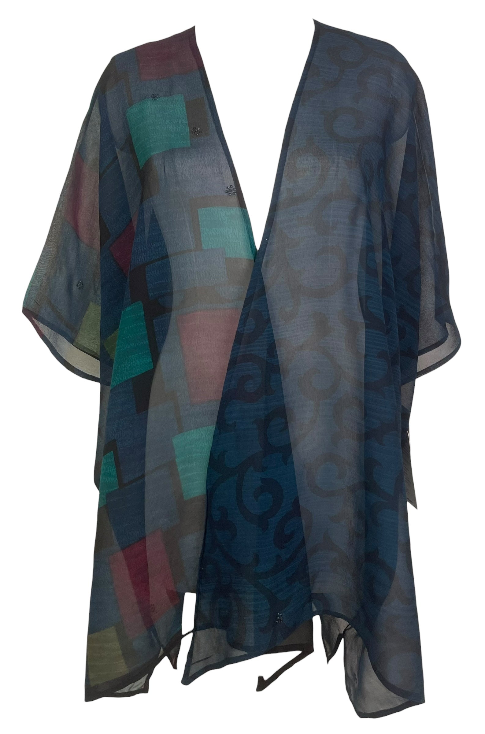 PREVIEW PRG8595 Sheer Wabi Sabi Pure Silk Cardigan by FEBRUARY2026 – Handmade ethical Cardigan from sariKNOTsari using upcycled silk. Designed in Canada for travel and slow fashion, loved from Toronto to LA to Sydney.