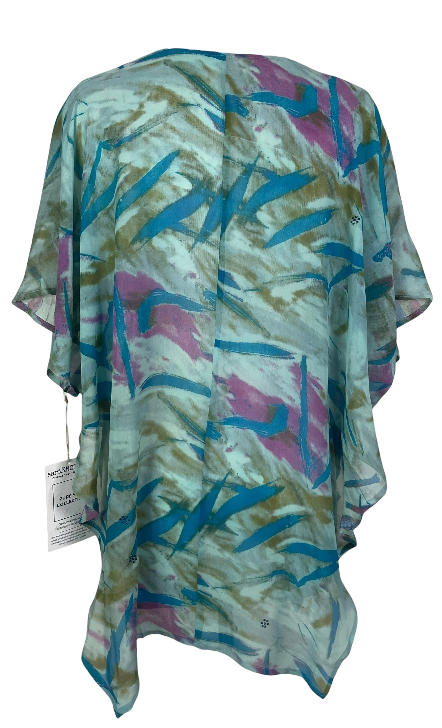 PREVIEW PRG8596 Sheer Avatar Pure Silk Waterfall Top by FEBRUARY2026 – Handmade ethical Waterfall Top from sariKNOTsari using upcycled silk. Designed in Canada for travel and slow fashion, loved from Toronto to LA to Sydney.