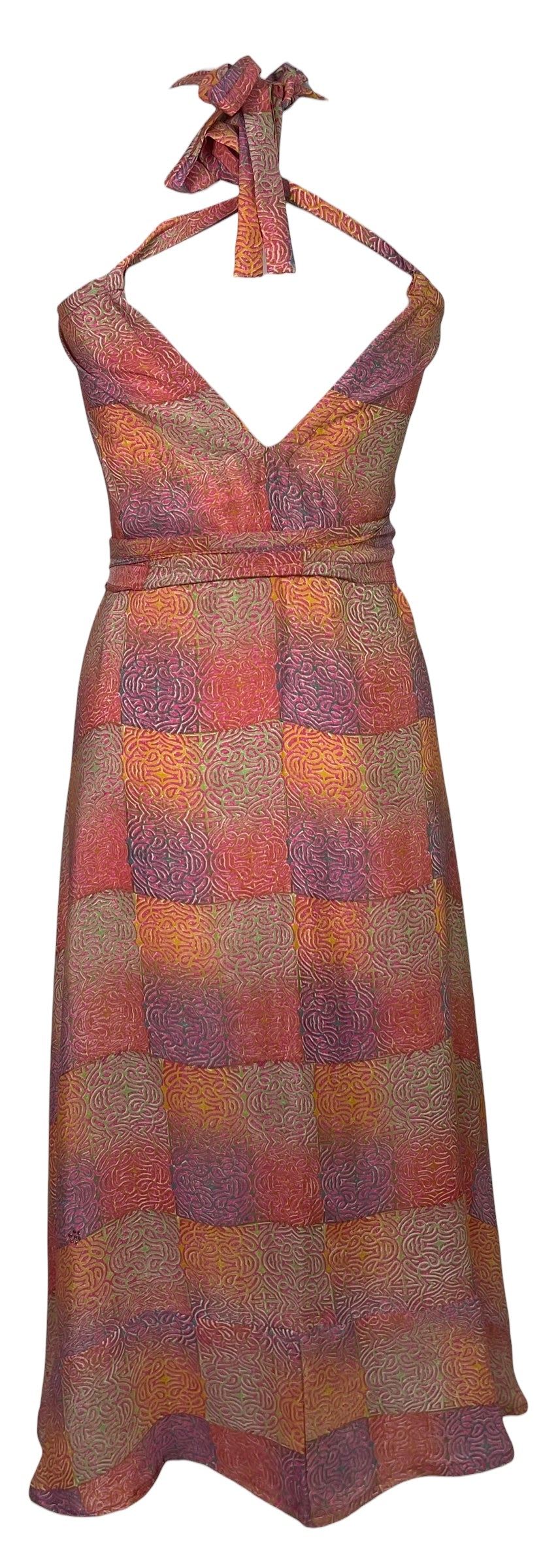 PREVIEW PRC8641 Avatar Pure Silk Maxi Dress with Belt by MARCH2026 – Handmade ethical Maxi Dress from sariKNOTsari using upcycled silk. Designed in Canada for travel and slow fashion, loved from Toronto to LA to Sydney.