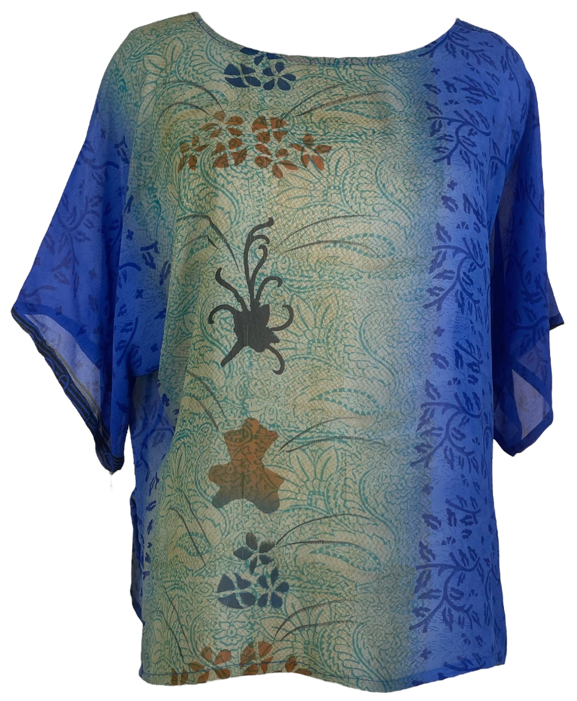 PRG7861 Sheer Wabi Sabi Pure Silk Side Slit Top by DECEMBER2025 – Handmade ethical Side Slit Top from sariKNOTsari using upcycled silk. Designed in Canada for travel and slow fashion, loved from Toronto to LA to Sydney.