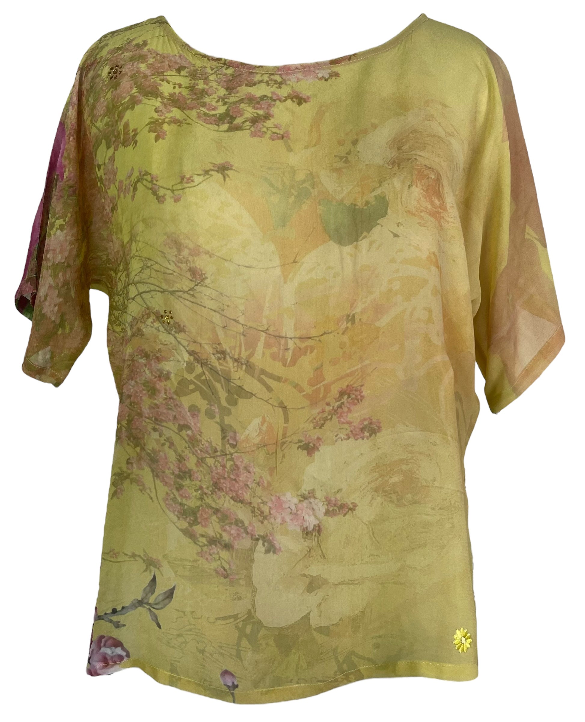 PRG8029 Sheer Avatar Pure Silk Side Slit Top