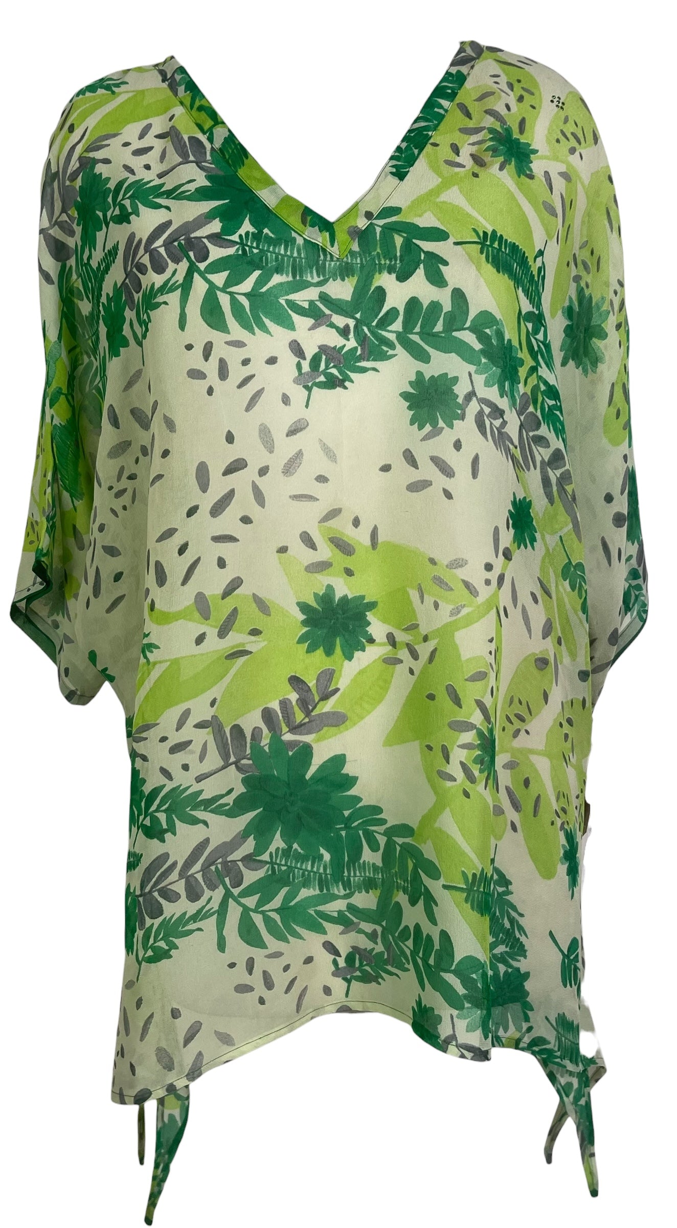 PRG8759 Sheer Wabi Sabi Pure Silk Long Tunic with Side Ties