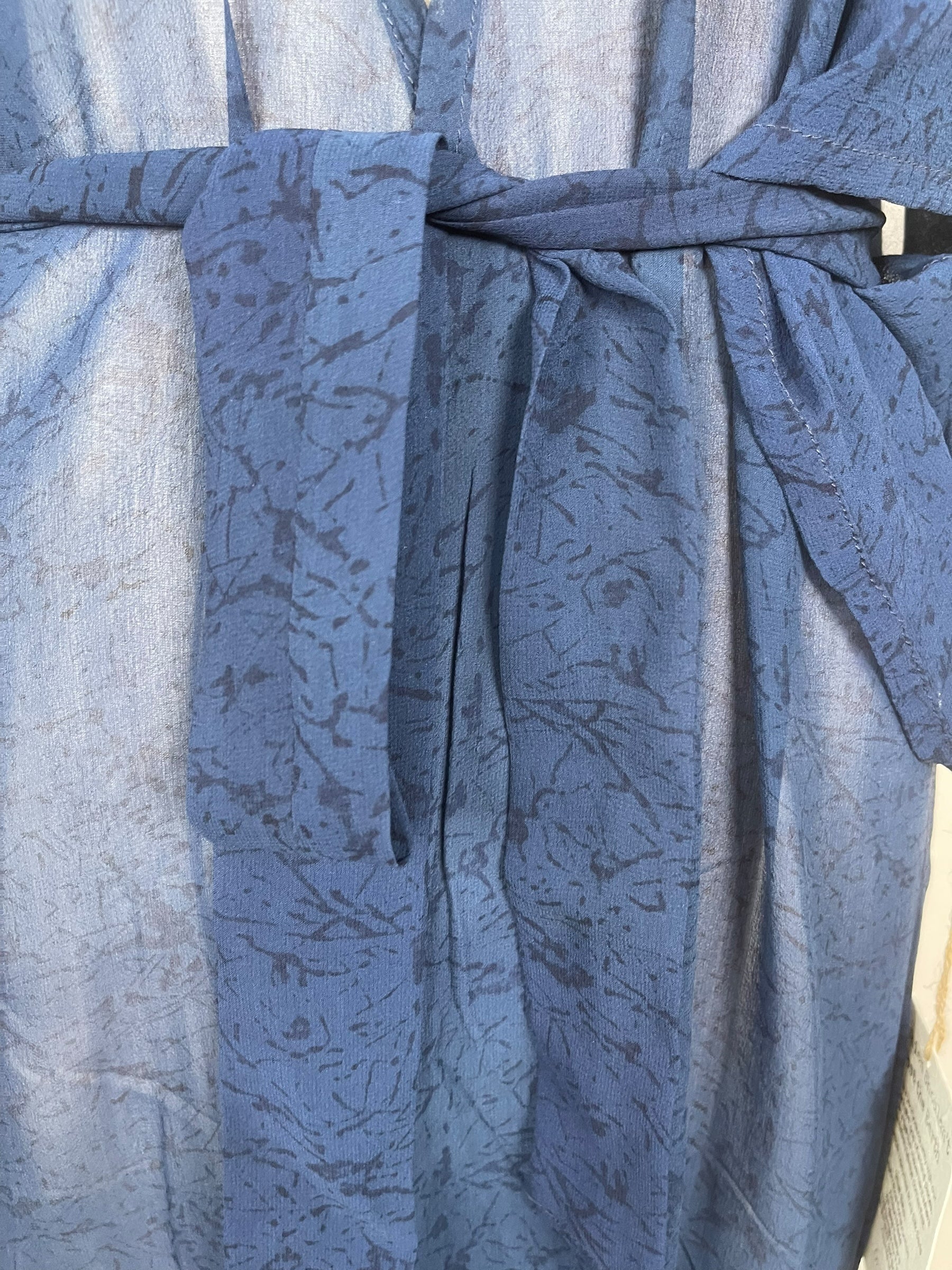 PRG7633 Sheer Avatar Long Pure Silk Kimono Sleeved Duster with Belt