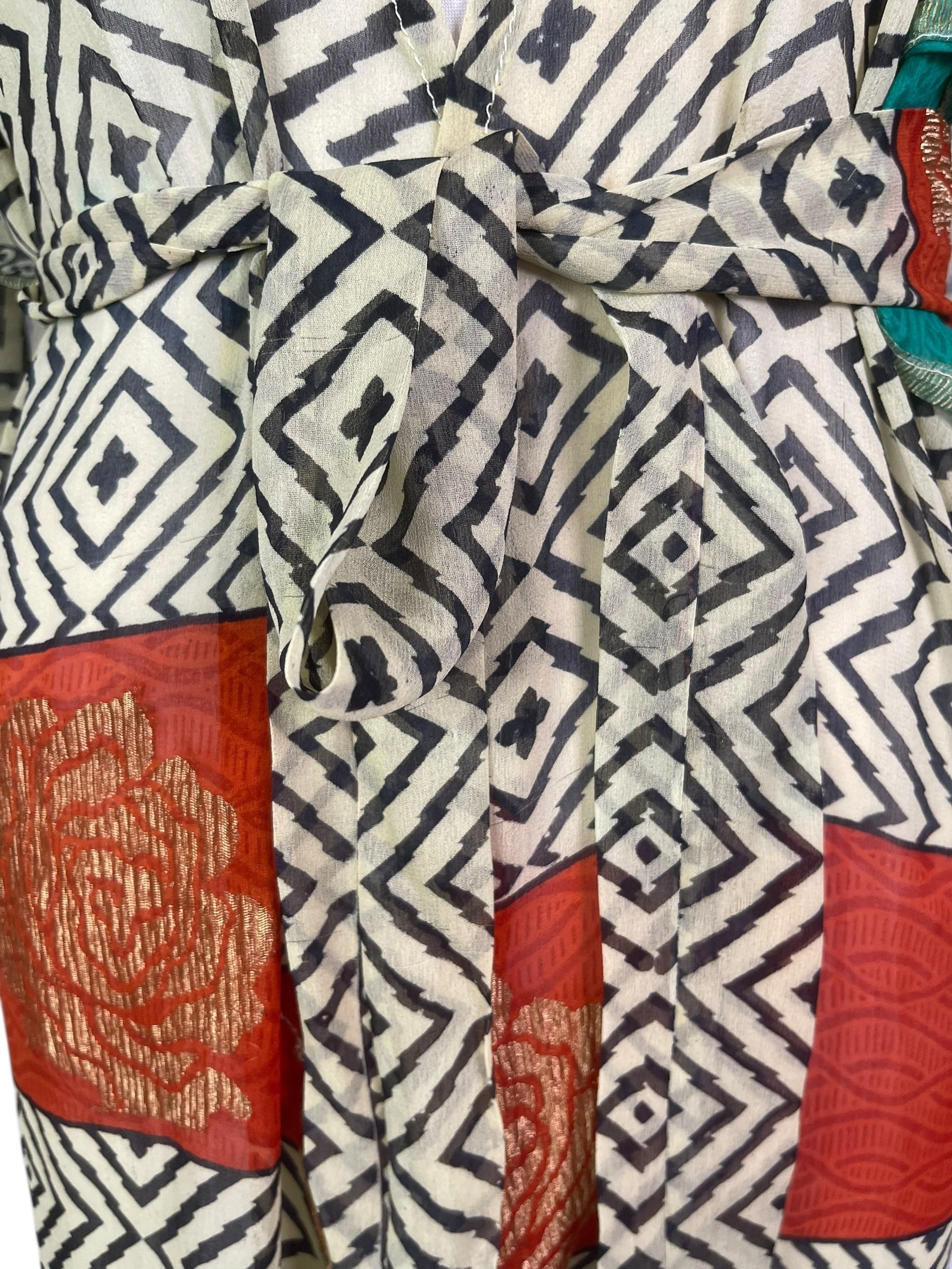 PRG7632 Sheer Wabi Sabi Pure Silk Kimono Sleeved Duster with Belt