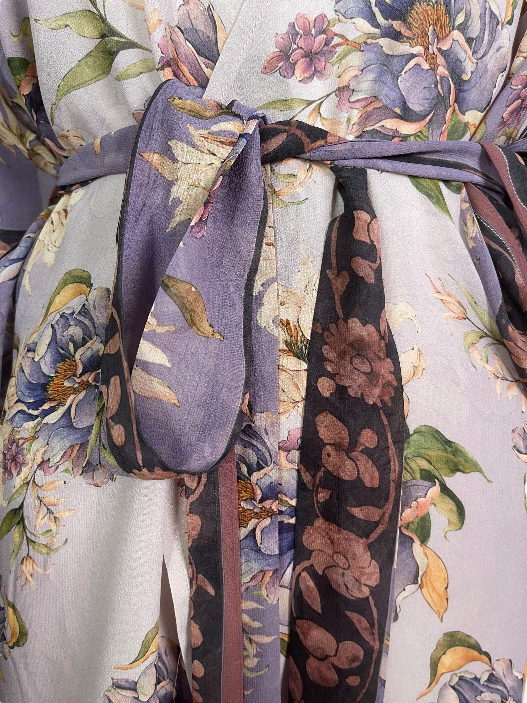 MARKETING PRG7877 Sheer Avatar Pure Silk Kimono-Sleeved Jacket with Belt by MARKETING – Handmade ethical Short Kimono from sariKNOTsari using upcycled silk. Designed in Canada for travel and slow fashion, loved from Toronto to LA to Sydney.