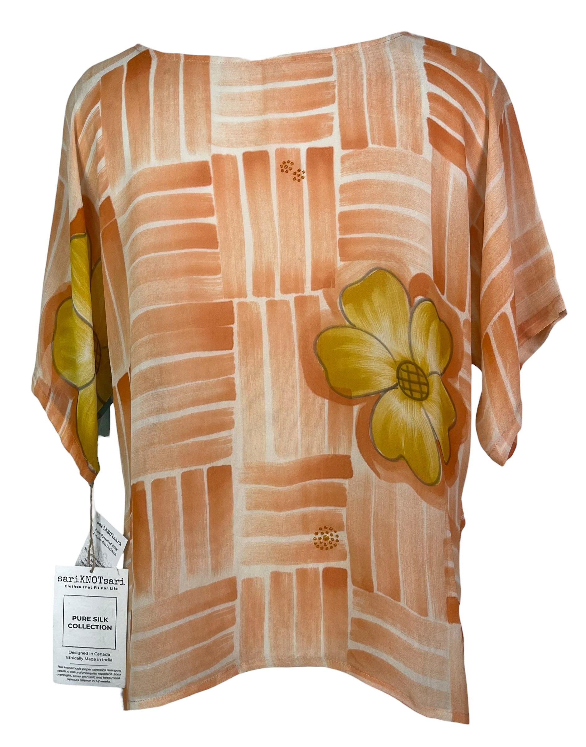 PREVIEW PRG8601 Sheer Avatar Pure Silk Side Slit Top by FEBRUARY2026 – Handmade ethical Side Slit Top from sariKNOTsari using upcycled silk. Designed in Canada for travel and slow fashion, loved from Toronto to LA to Sydney.