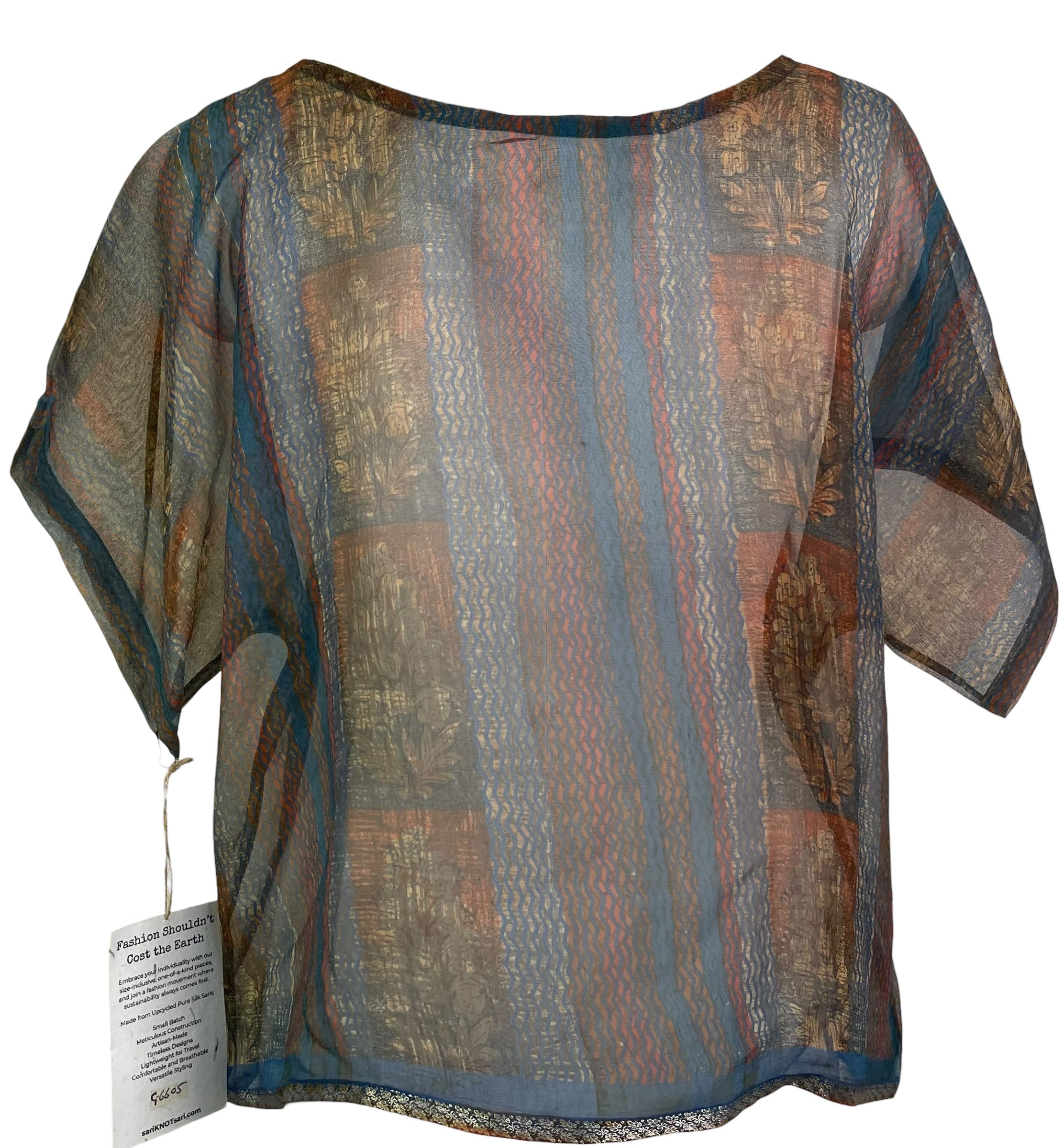 PREVIEW PRG6605 Sheer Avatar Pure Silk Boxy Top by MARCH2026 – Handmade ethical Boxy Top from sariKNOTsari using upcycled silk. Designed in Canada for travel and slow fashion, loved from Toronto to LA to Sydney.