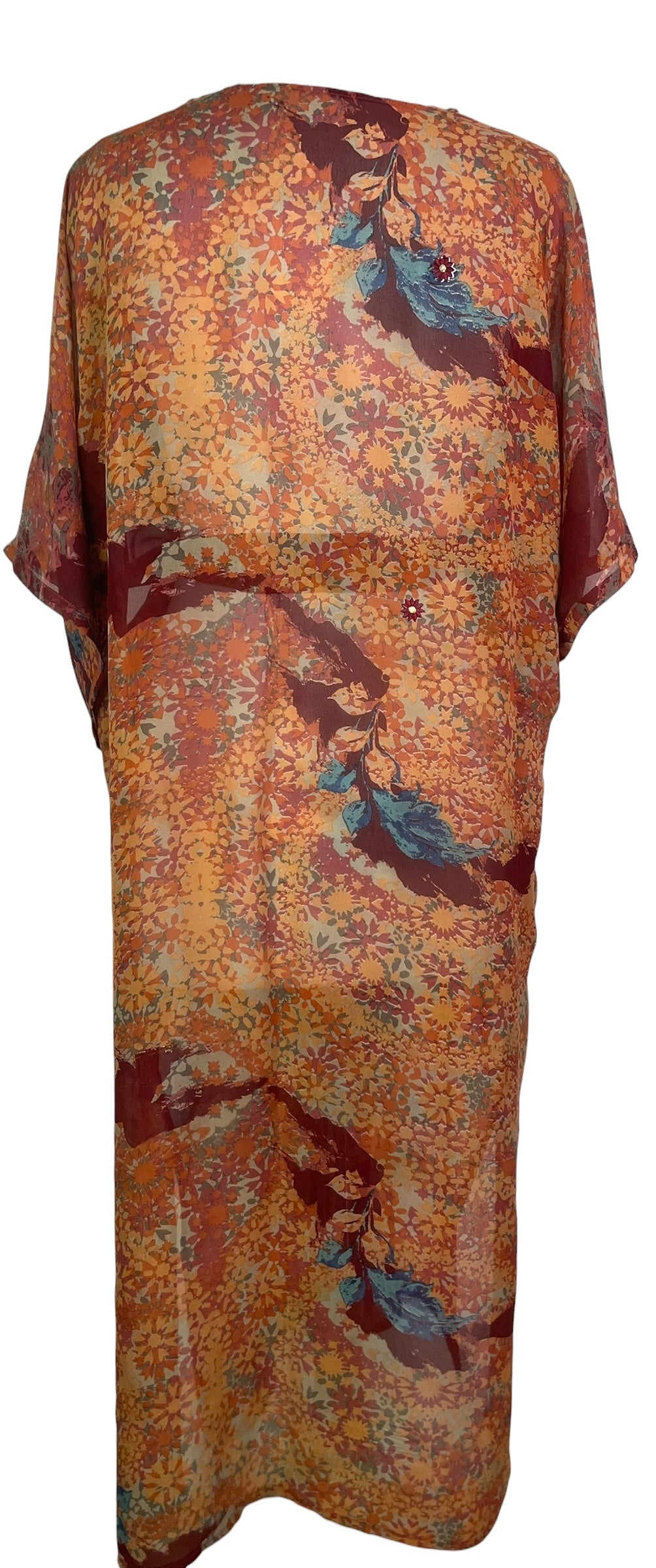 PRG8571 Sheer Avatar Long Pure Silk Kimono Sleeved Duster with Belt