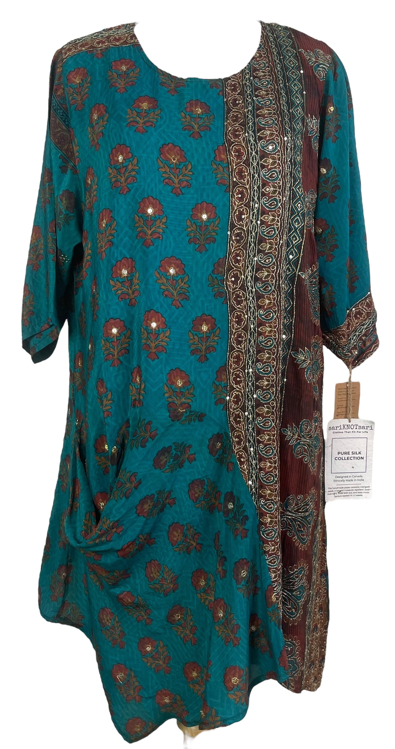 PRC7950 Wabi Sabi Pure Silk Self Pocket Tunic Dress