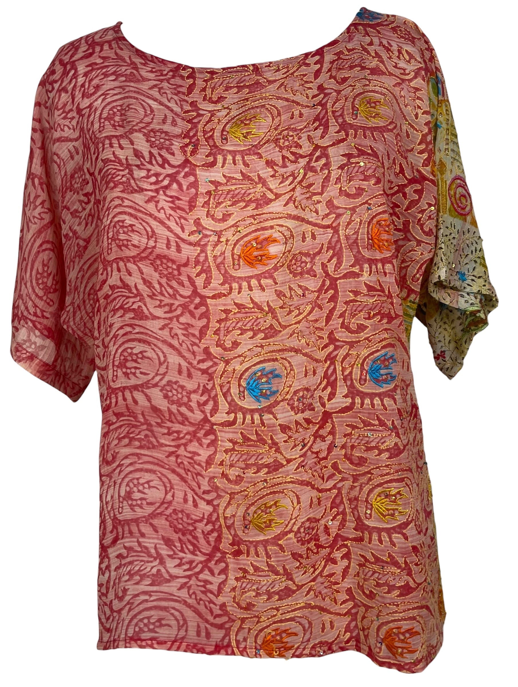 PREVIEW PRG8419 Sheer Avatar Pure Silk Side Slit Top by FEBRUARY2026 – Handmade ethical Side Slit Top from sariKNOTsari using upcycled silk. Designed in Canada for travel and slow fashion, loved from Toronto to LA to Sydney.