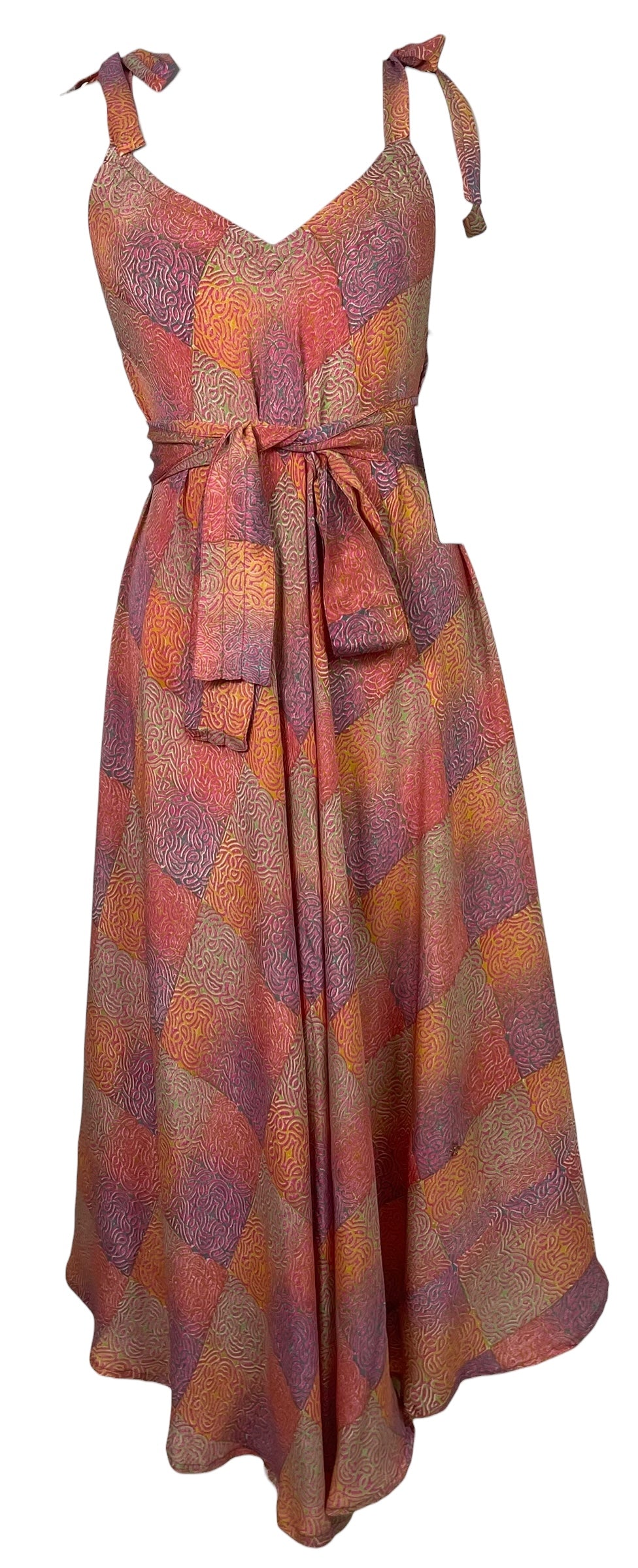 PREVIEW PRC8641 Avatar Pure Silk Maxi Dress with Belt by MARCH2026 – Handmade ethical Maxi Dress from sariKNOTsari using upcycled silk. Designed in Canada for travel and slow fashion, loved from Toronto to LA to Sydney.