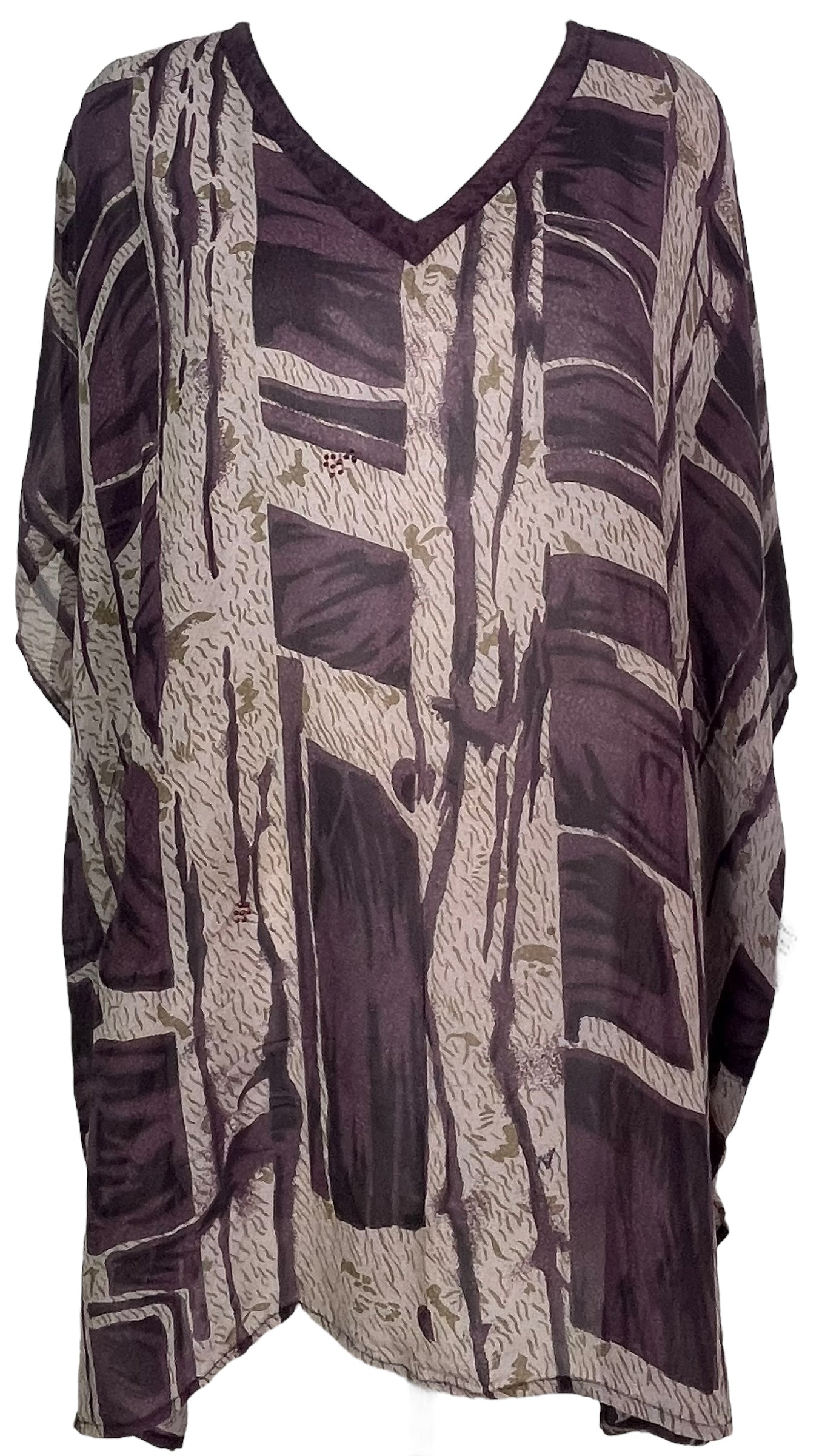 PRG7707 Sheer Wabi Sabi Pure Silk Short Kaftan Tunic with Slits