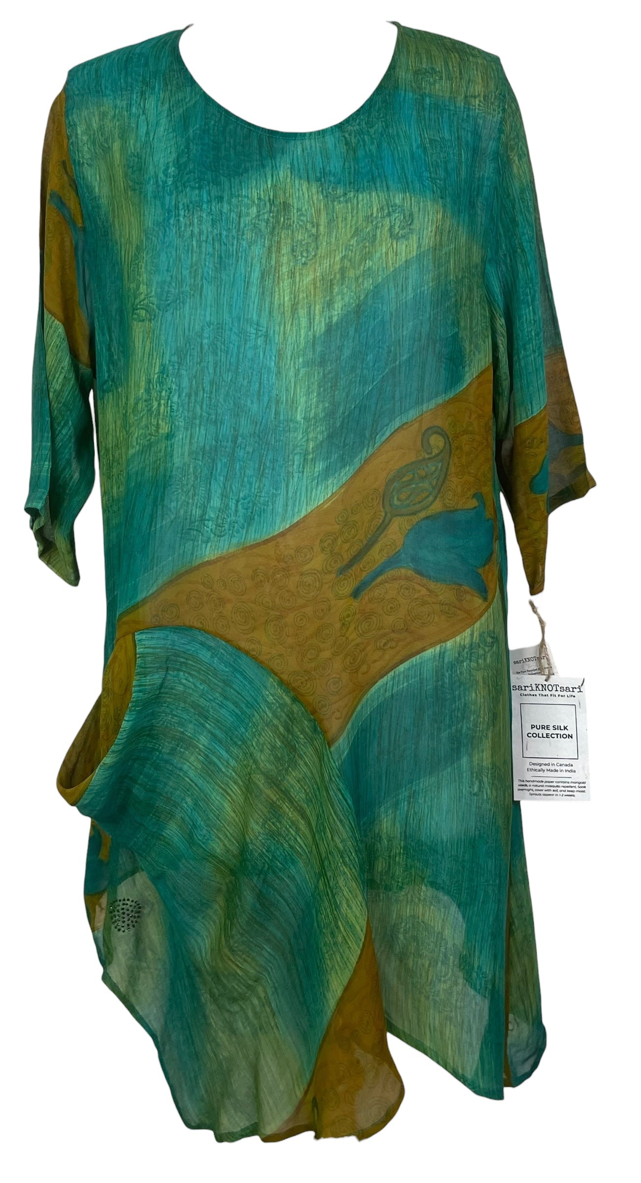 PREVIEW PRG8475 Sheer Avatar Pure Silk Self Pocket Tunic Dress by FEBRUARY2026 – Handmade ethical Self Pocket Tunic from sariKNOTsari using upcycled silk. Designed in Canada for travel and slow fashion, loved from Toronto to LA to Sydney.