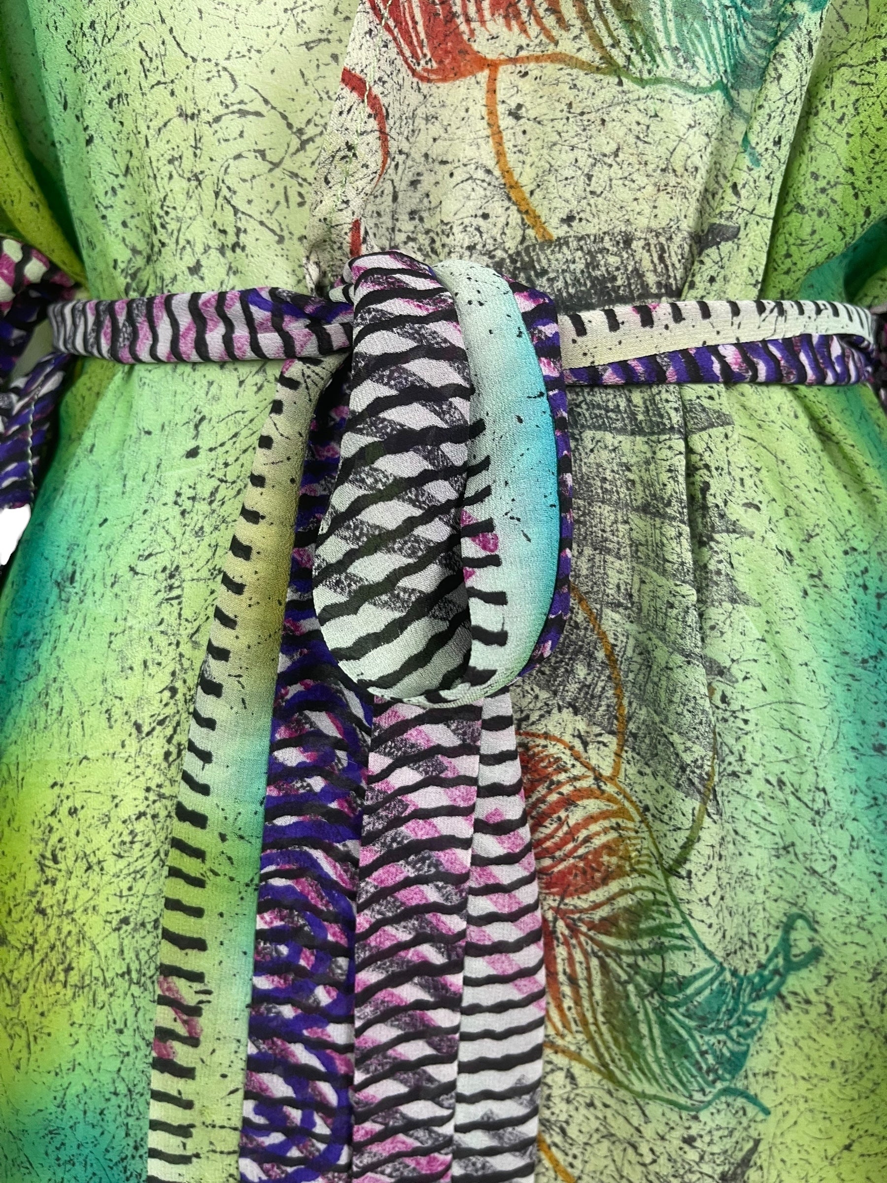 PRG8568 Sheer Avatar Long Pure Silk Kimono Sleeved Duster with Belt