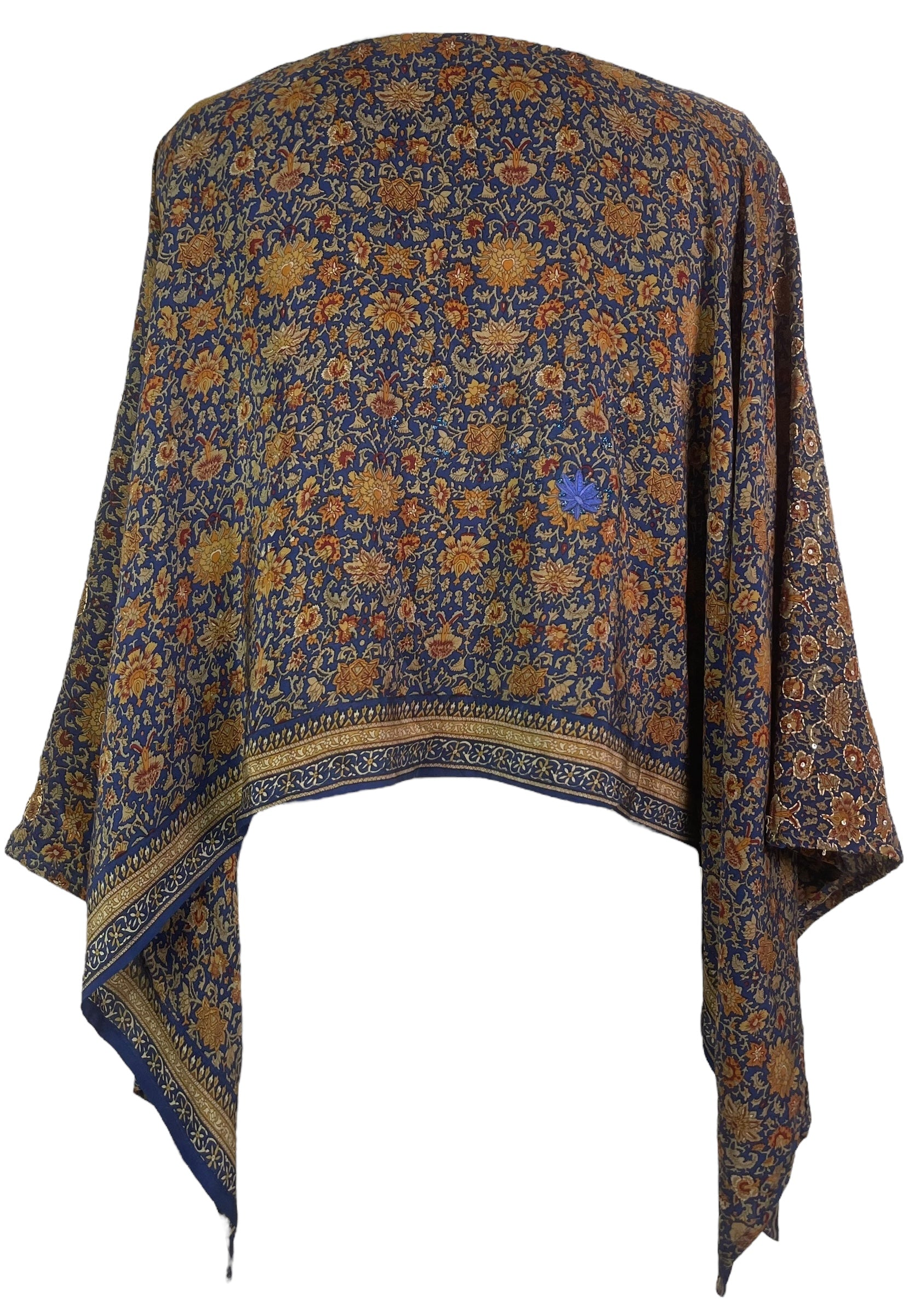 PREVIEW PRC7945 Avatar Pure Silk Capelet Poncho by DECEMBER2025 – Handmade ethical Poncho from sariKNOTsari using upcycled silk. Designed in Canada for travel and slow fashion, loved from Toronto to LA to Sydney.