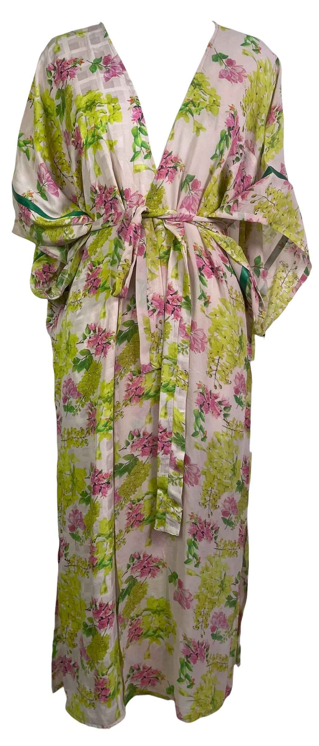 PRG8892 Sheer Wabi Sabi Pure Silk Kimono Sleeved Duster with Belt