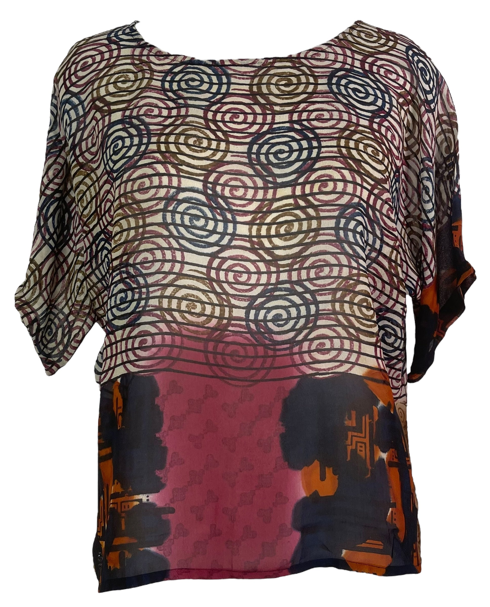 PRG8110 Sheer Avatar Pure Silk Side Slit Top by DECEMBER2025 – Handmade ethical Side Slit Top from sariKNOTsari using upcycled silk. Designed in Canada for travel and slow fashion, loved from Toronto to LA to Sydney.