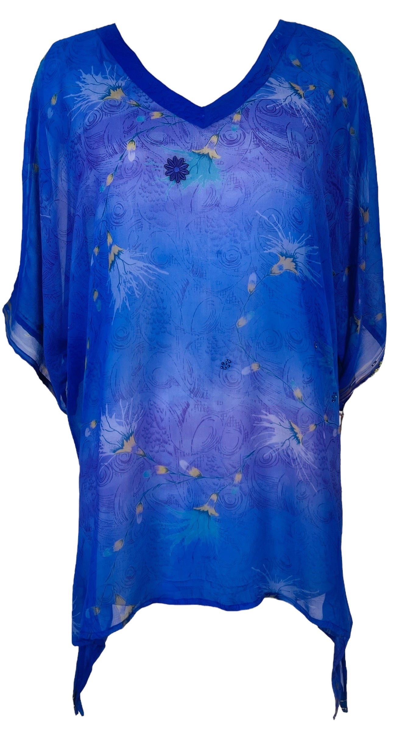 PRG7625 Sheer Avatar Pure Silk Long Tunic with Side Ties