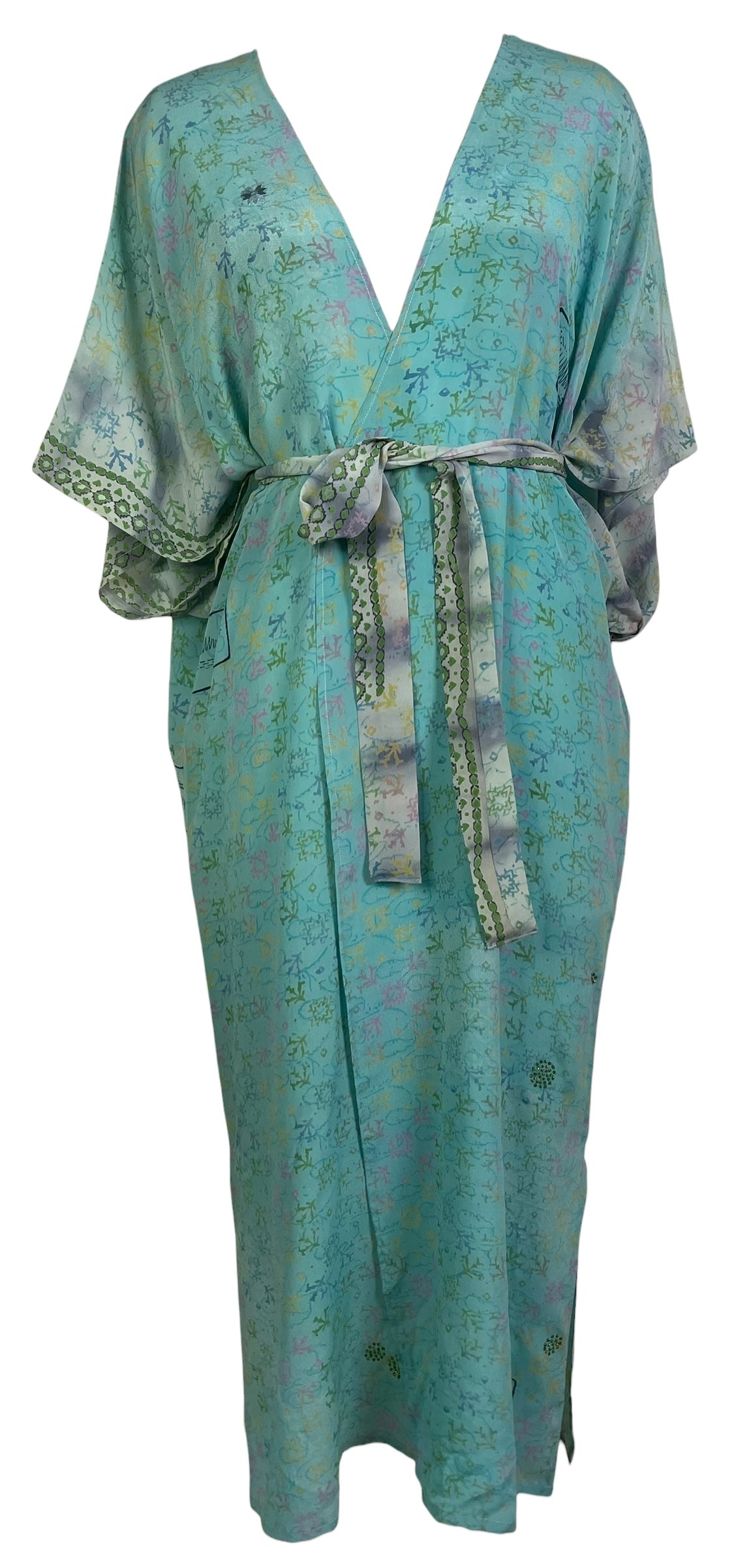 PREVIEW PRC8667A Avatar Long Pure Silk Kimono Sleeved Duster with Belt by MARCH2026 – Handmade ethical Long Kimono from sariKNOTsari using upcycled silk. Designed in Canada for travel and slow fashion, loved from Toronto to LA to Sydney. Featuring Zsiska, Bryn Walker and Artisan Leather coats by Rejean Pepin, Pepin designs