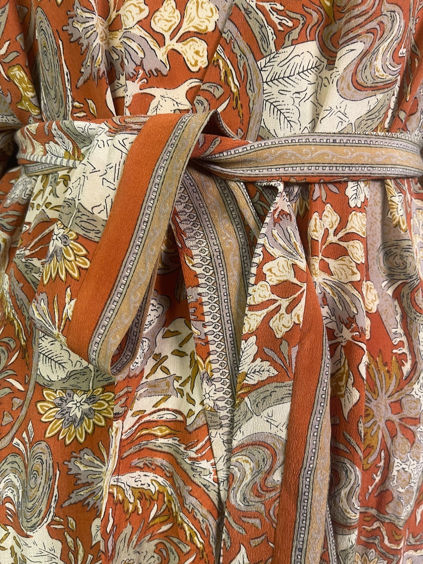 PRC8884 Avatar Long Pure Silk Kimono Sleeved Duster with Belt