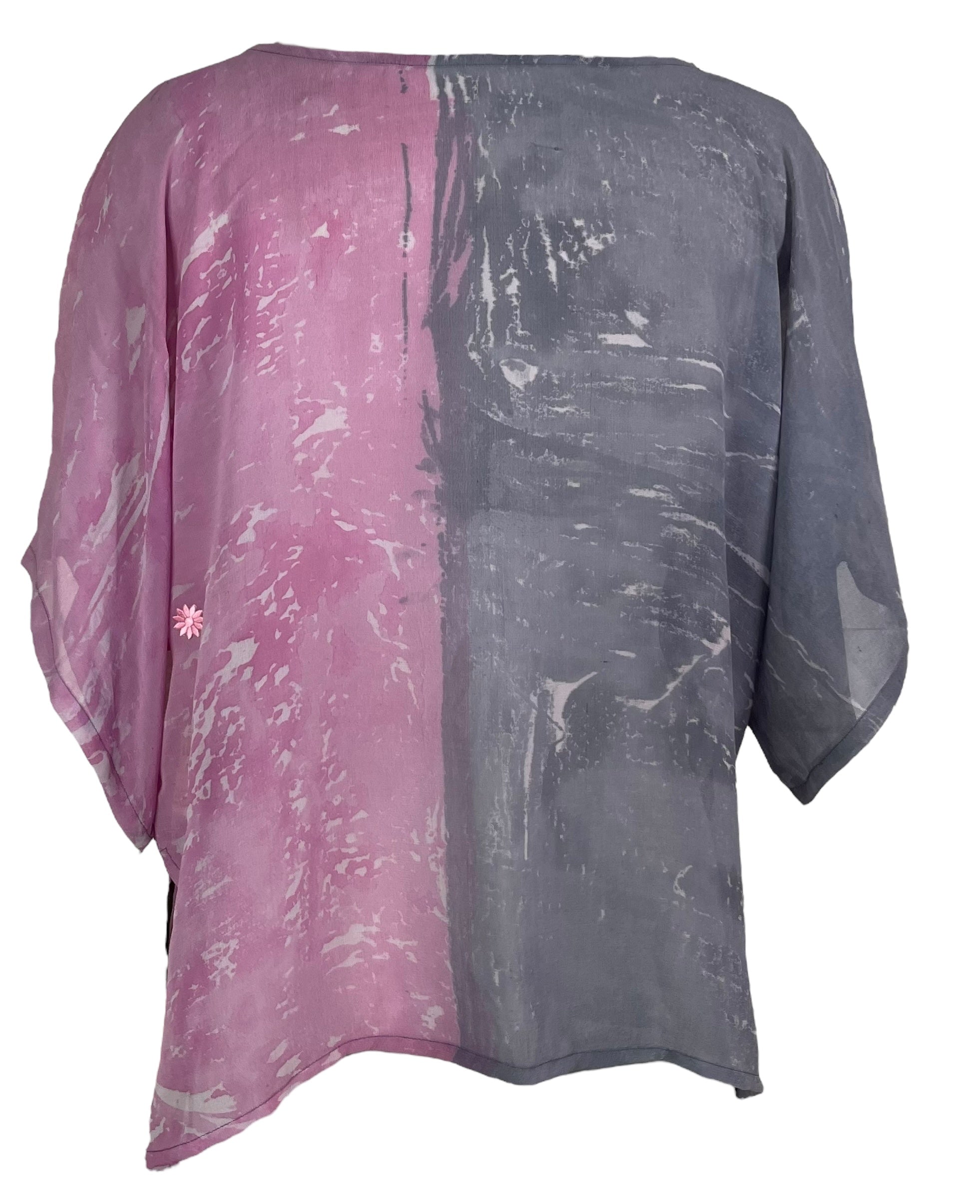 PRG8232 Sheer Wabi Sabi Pure Silk Side Slit Top by DECEMBER2025 – Handmade ethical Side Slit Top from sariKNOTsari using upcycled silk. Designed in Canada for travel and slow fashion, loved from Toronto to LA to Sydney.