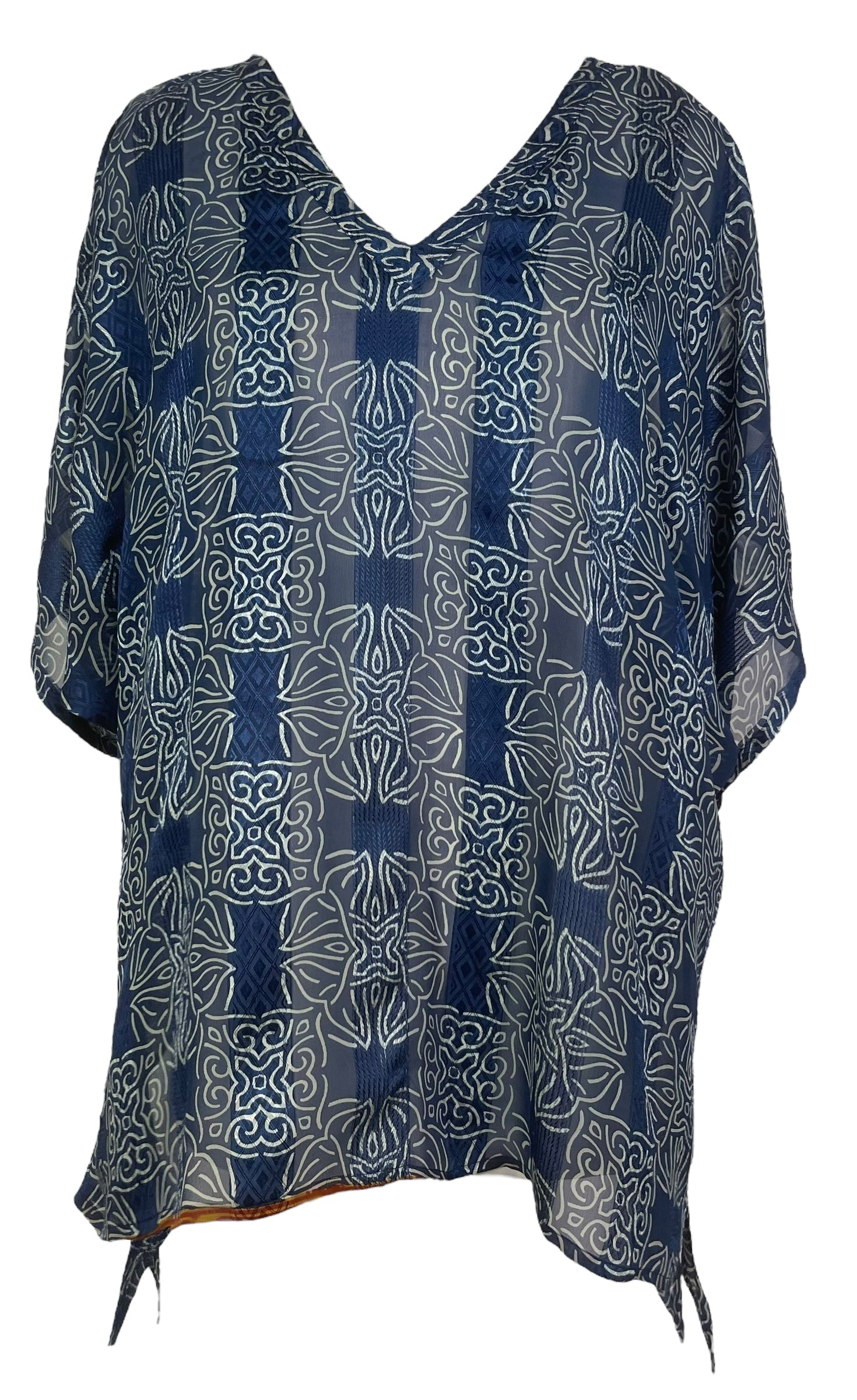 PRG8045 Sheer Avatar Pure Silk Long Tunic with Side Ties