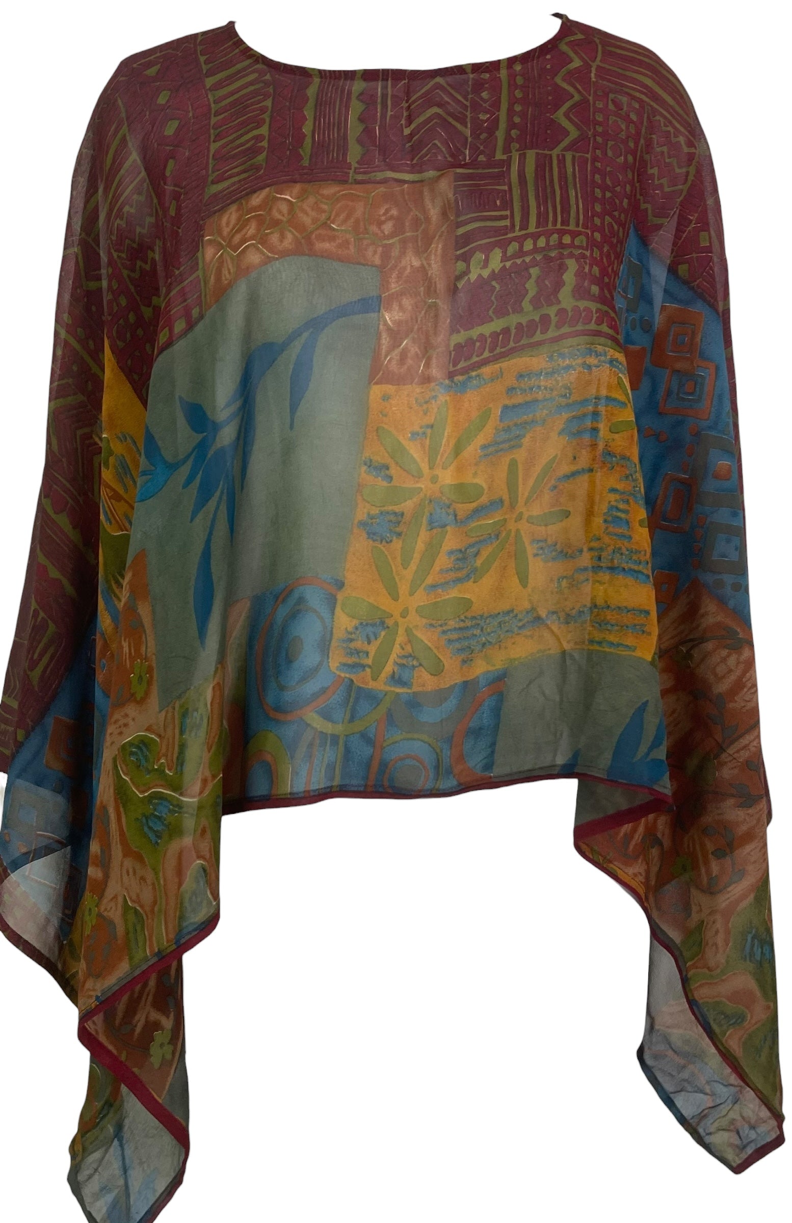 PREVIEW PRG8636 Sheer Avatar Pure Silk Capelet Poncho by FEBRUARY2026 – Handmade ethical Poncho from sariKNOTsari using upcycled silk. Designed in Canada for travel and slow fashion, loved from Toronto to LA to Sydney.