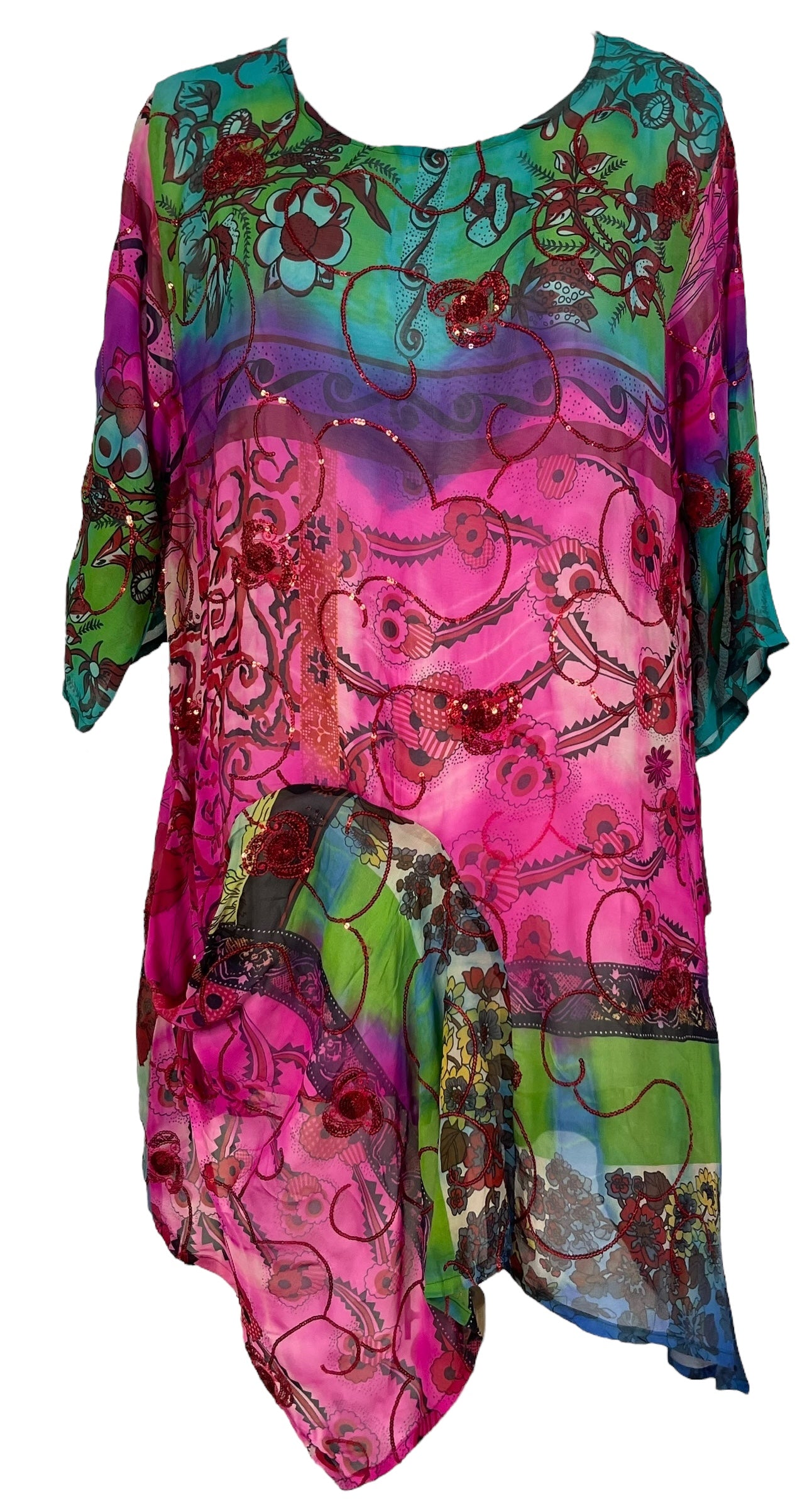 PRG6809 Sheer Avatar Pure Silk Self Pocket Tunic Dress