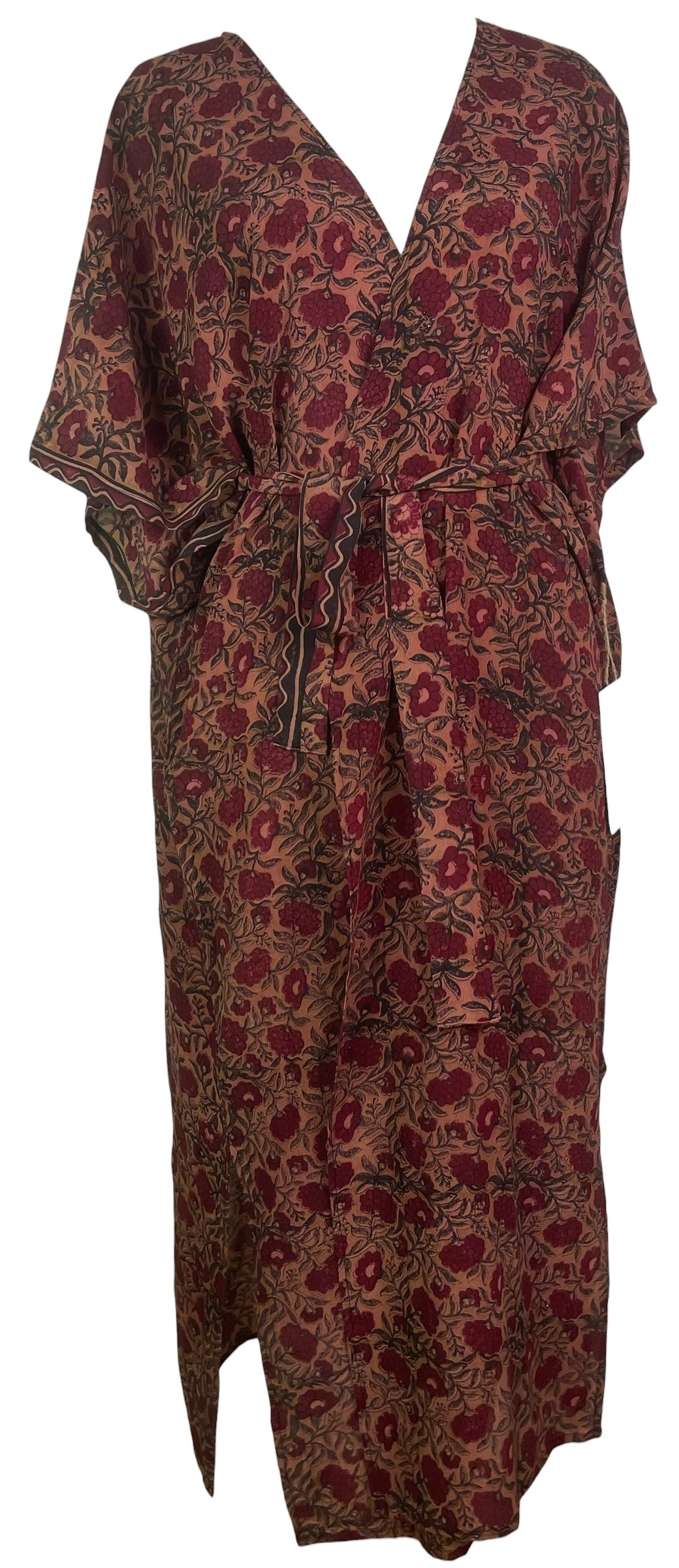 PRC8544 Avatar Long Pure Silk Kimono Sleeved Duster with Belt