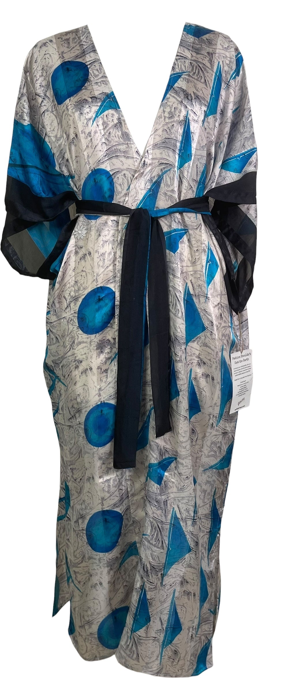 PREVIEW PRG8664A Sheer Avatar Long Pure Silk Kimono Sleeved Duster with Belt by MARCH2026 – Handmade ethical Long Kimono from sariKNOTsari using upcycled silk. Designed in Canada for travel and slow fashion, loved from Toronto to LA to Sydney.