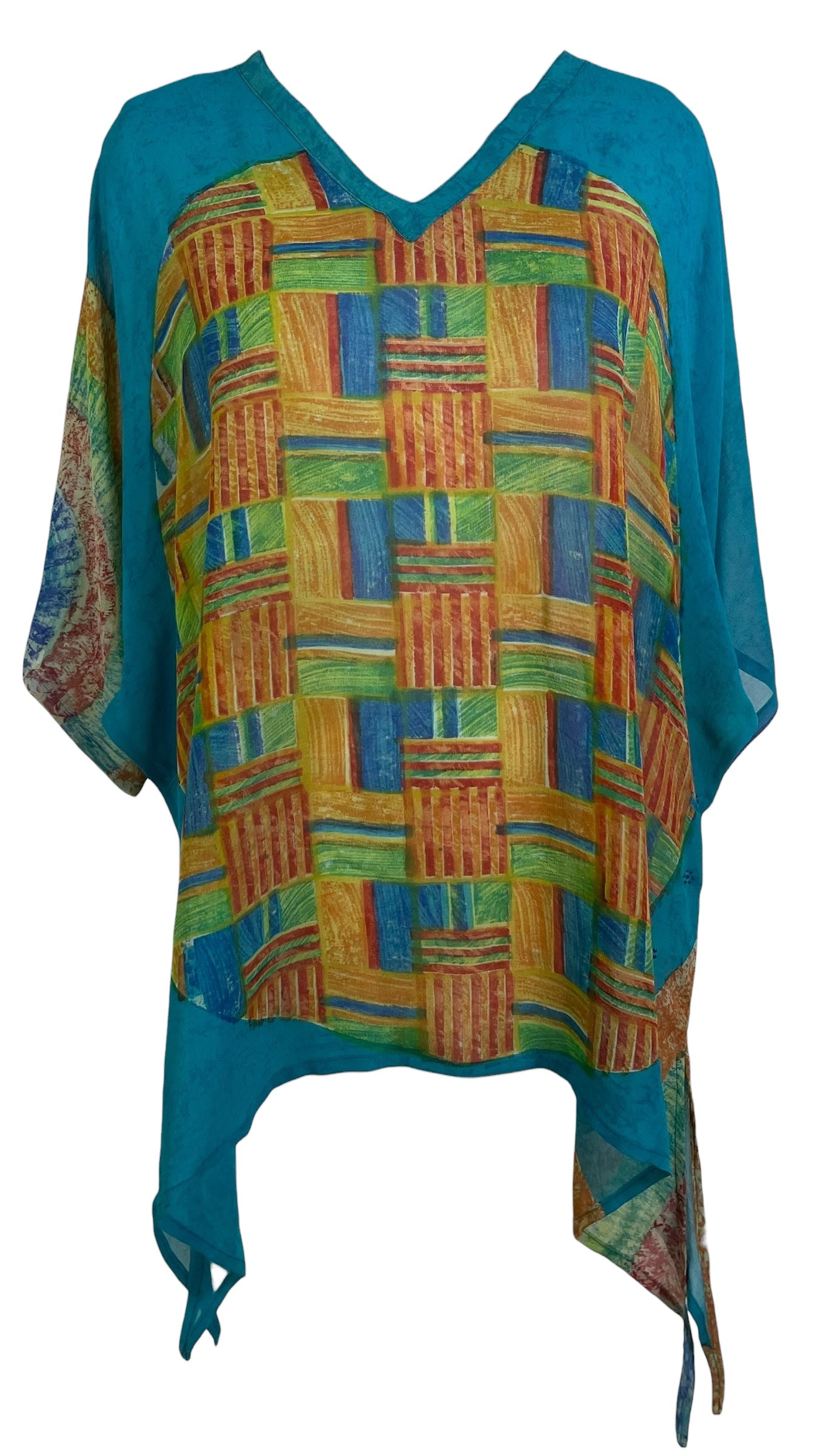 PREVIEW PRG8773 Sheer Avatar Pure Silk Long Tunic with Side Ties by MARCH2026 – Handmade ethical Side Tie Tunic from sariKNOTsari using upcycled silk. Designed in Canada for travel and slow fashion, loved from Toronto to LA to Sydney.