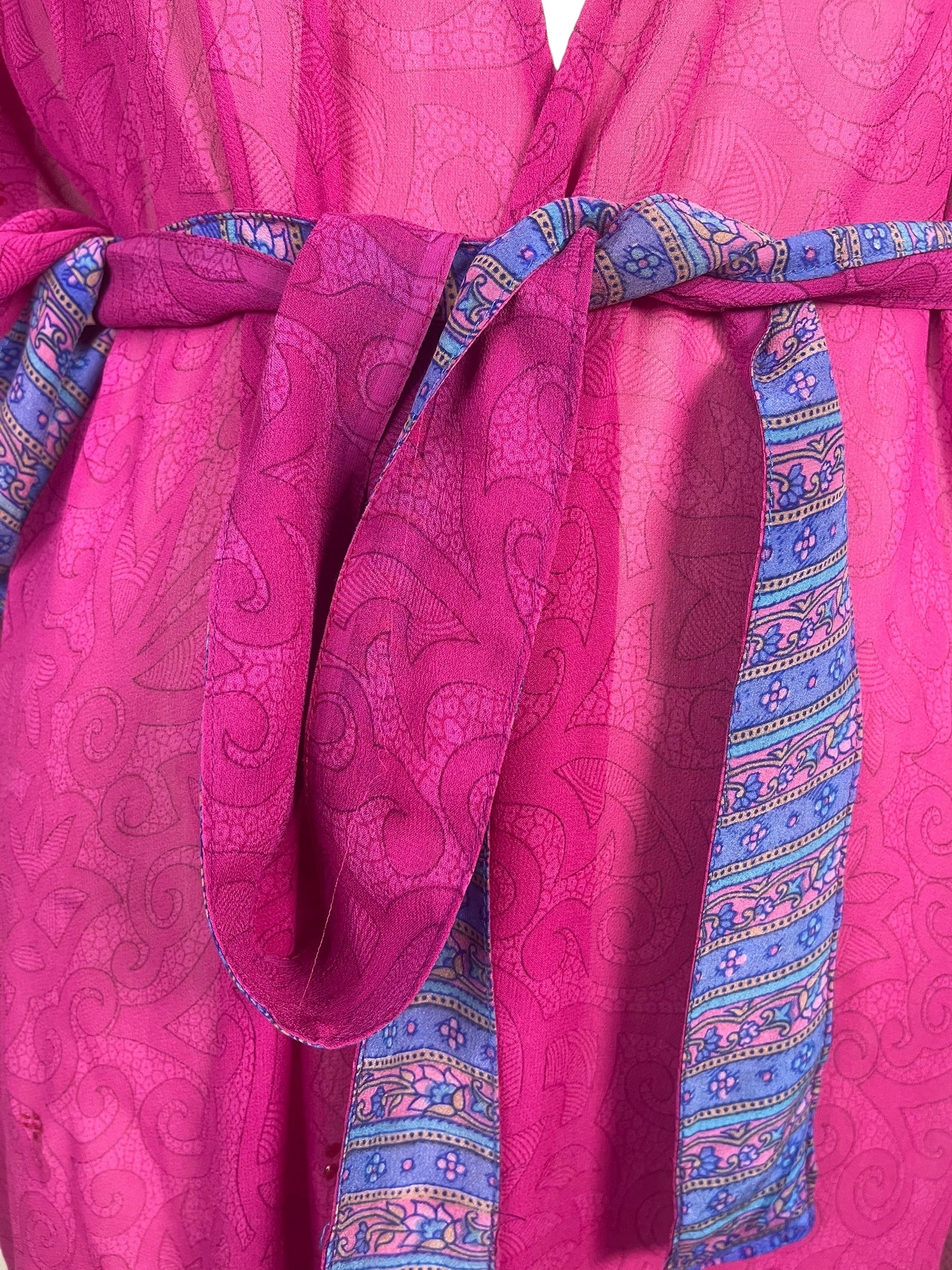 PRG8872 Sheer Avatar Long Pure Silk Kimono Sleeved Duster with Belt