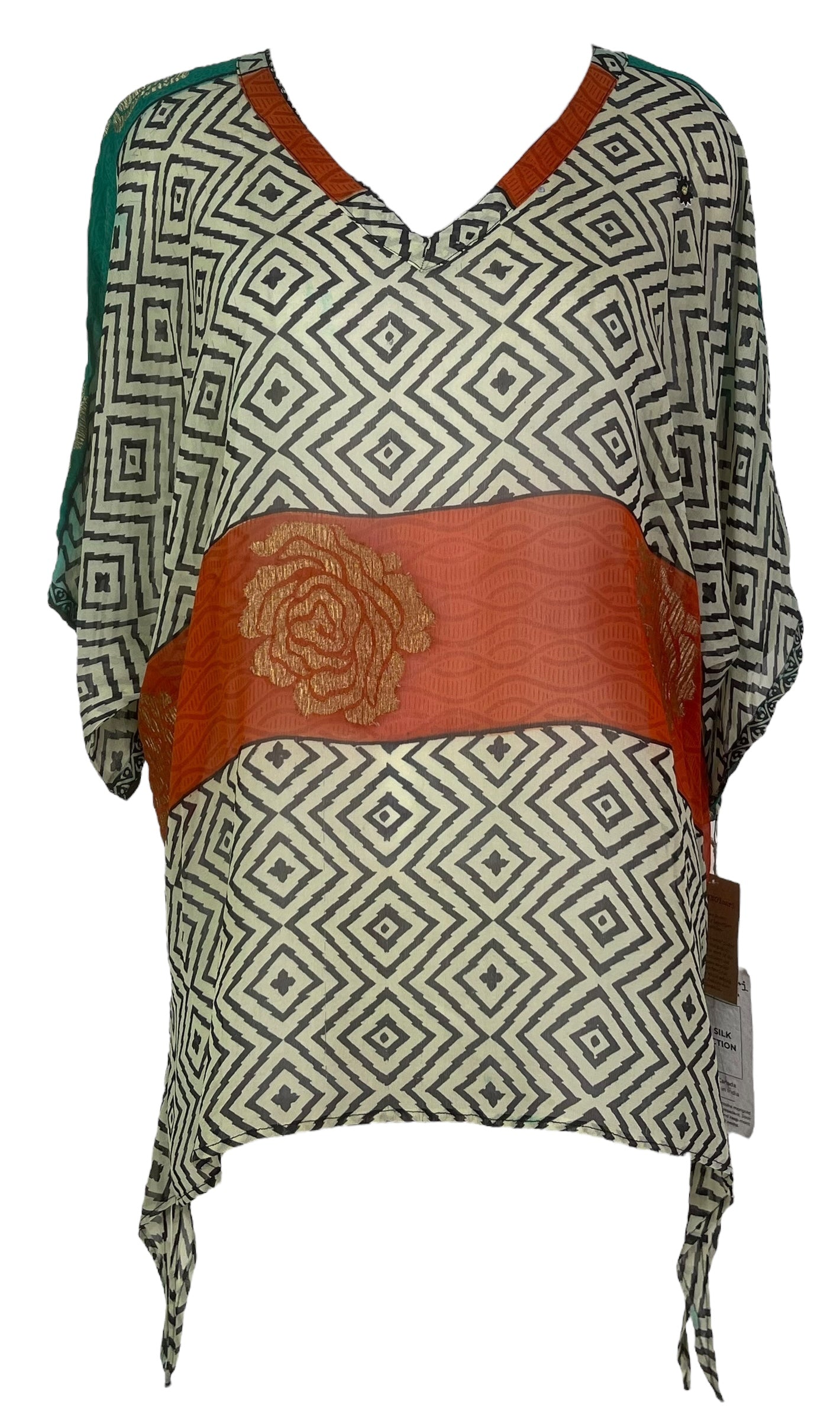 PRG7632 Sheer Wabi Sabi Pure Silk Long Tunic with Side Ties