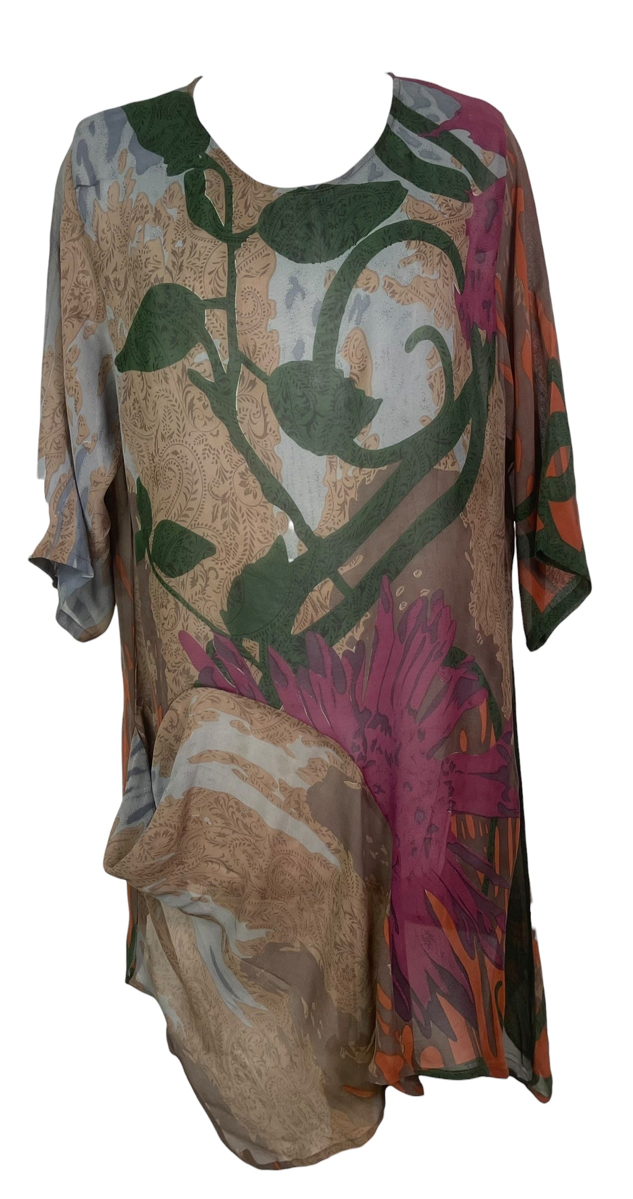 PREVIEW PRG8476 Sheer Wabi Sabi Pure Silk Self Pocket Tunic Dress by FEBRUARY2026 – Handmade ethical Self Pocket Tunic from sariKNOTsari using upcycled silk. Designed in Canada for travel and slow fashion, loved from Toronto to LA to Sydney.