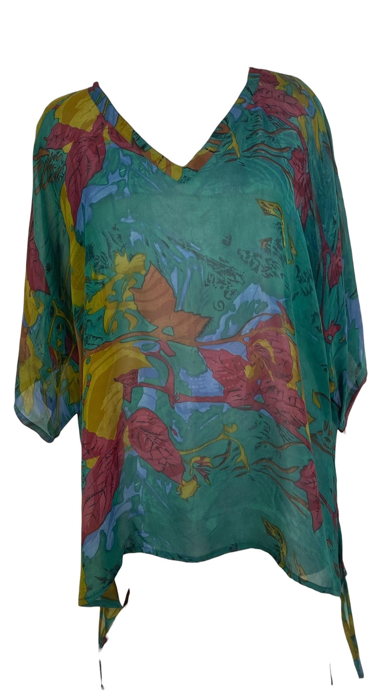 PRG8437 Sheer Wabi Sabi Pure Silk Long Tunic with Side Ties