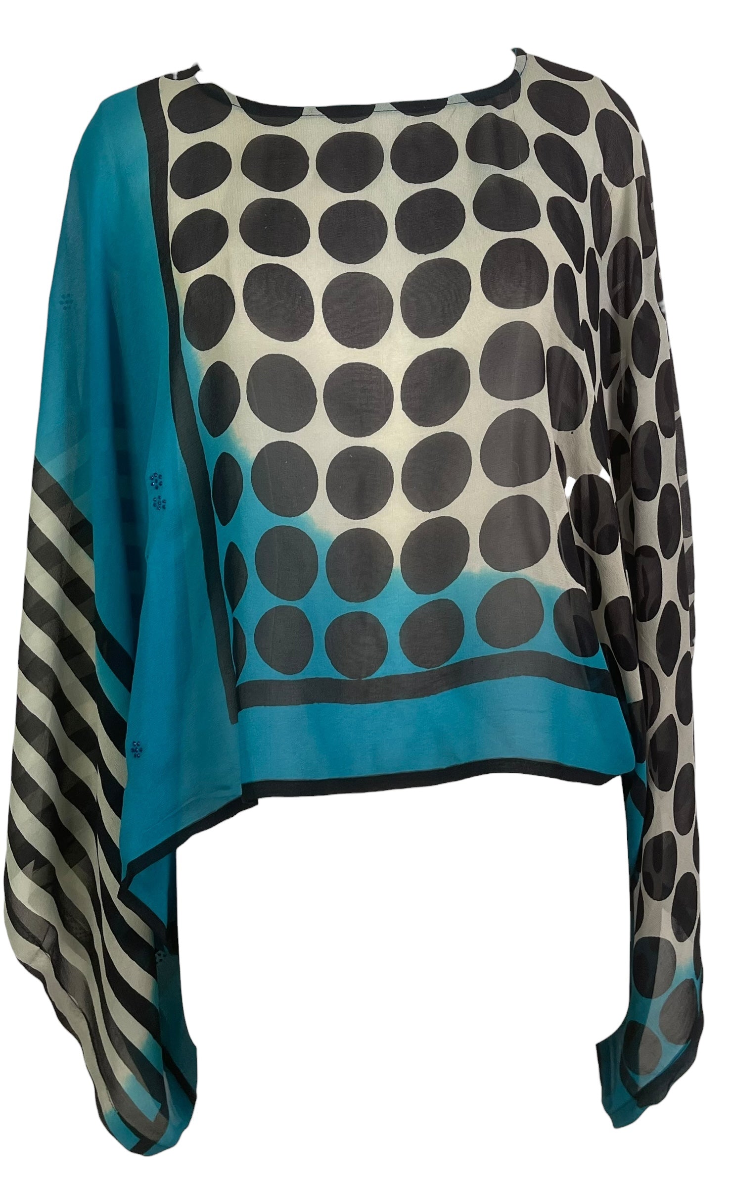 PREVIEW PRG8772 Sheer Avatar Pure Silk Kimono-Sleeved Top by MARCH2026 – Handmade ethical Kimono Top from sariKNOTsari using upcycled silk. Designed in Canada for travel and slow fashion, loved from Toronto to LA to Sydney. Featuring Zsiska, Bryn Walker and Artisan Leather coats by Rejean Pepin, Pepin designs