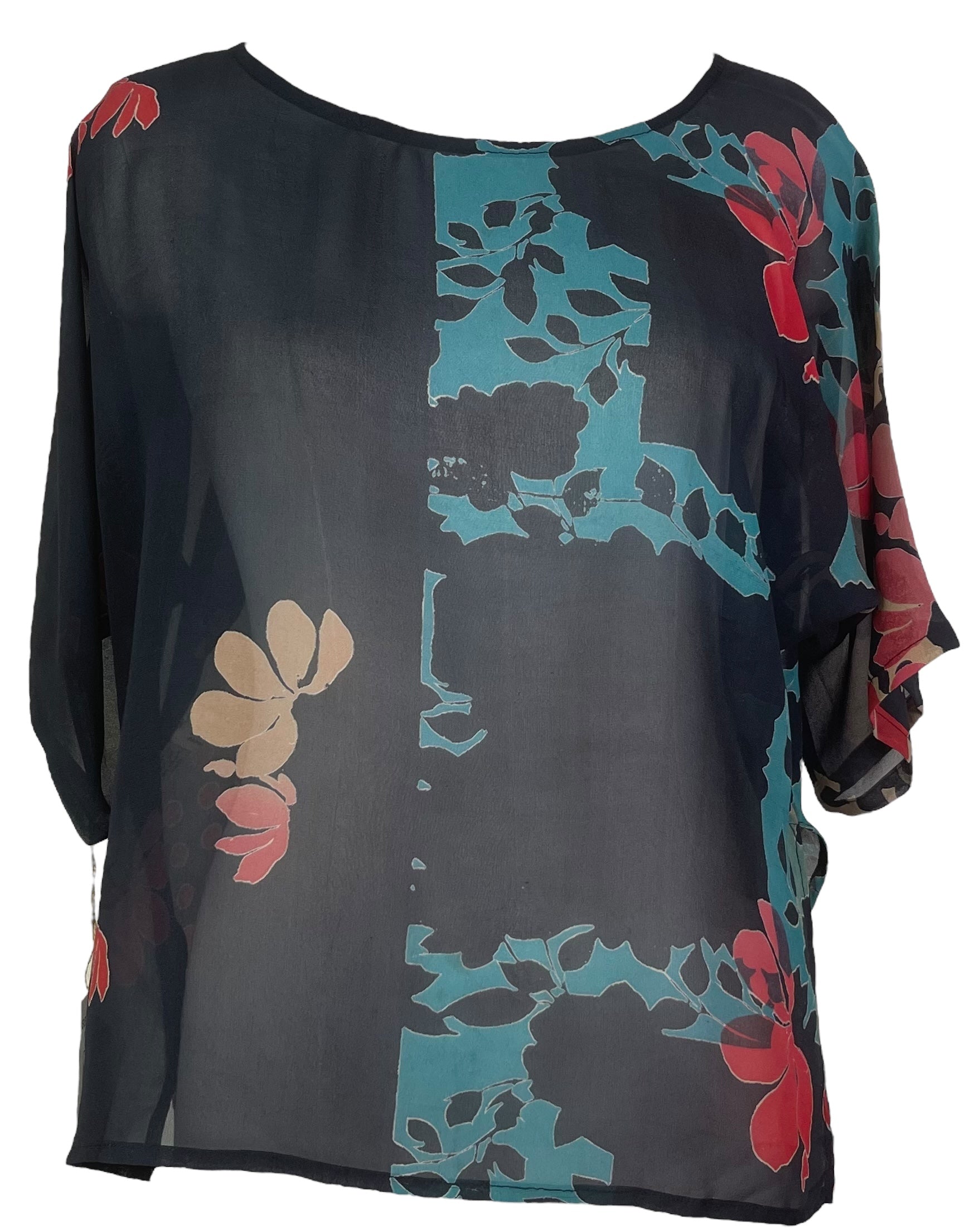 DEEANNS PRG7828 Sheer Avatar Pure Silk Side Slit Top