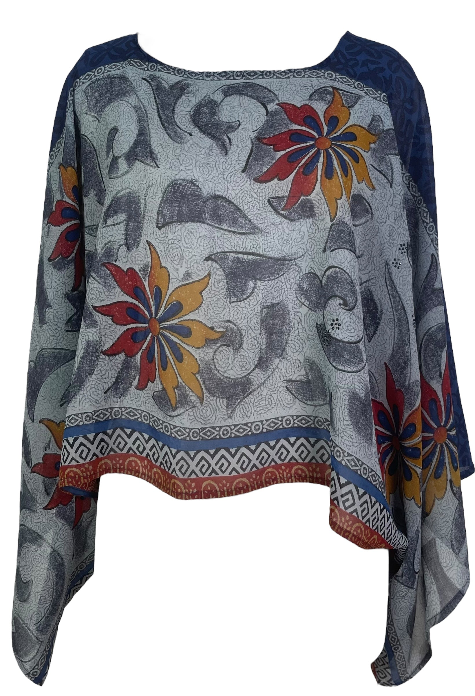 PRG7576 Sheer Avatar Pure Silk Kimono-Sleeved Top