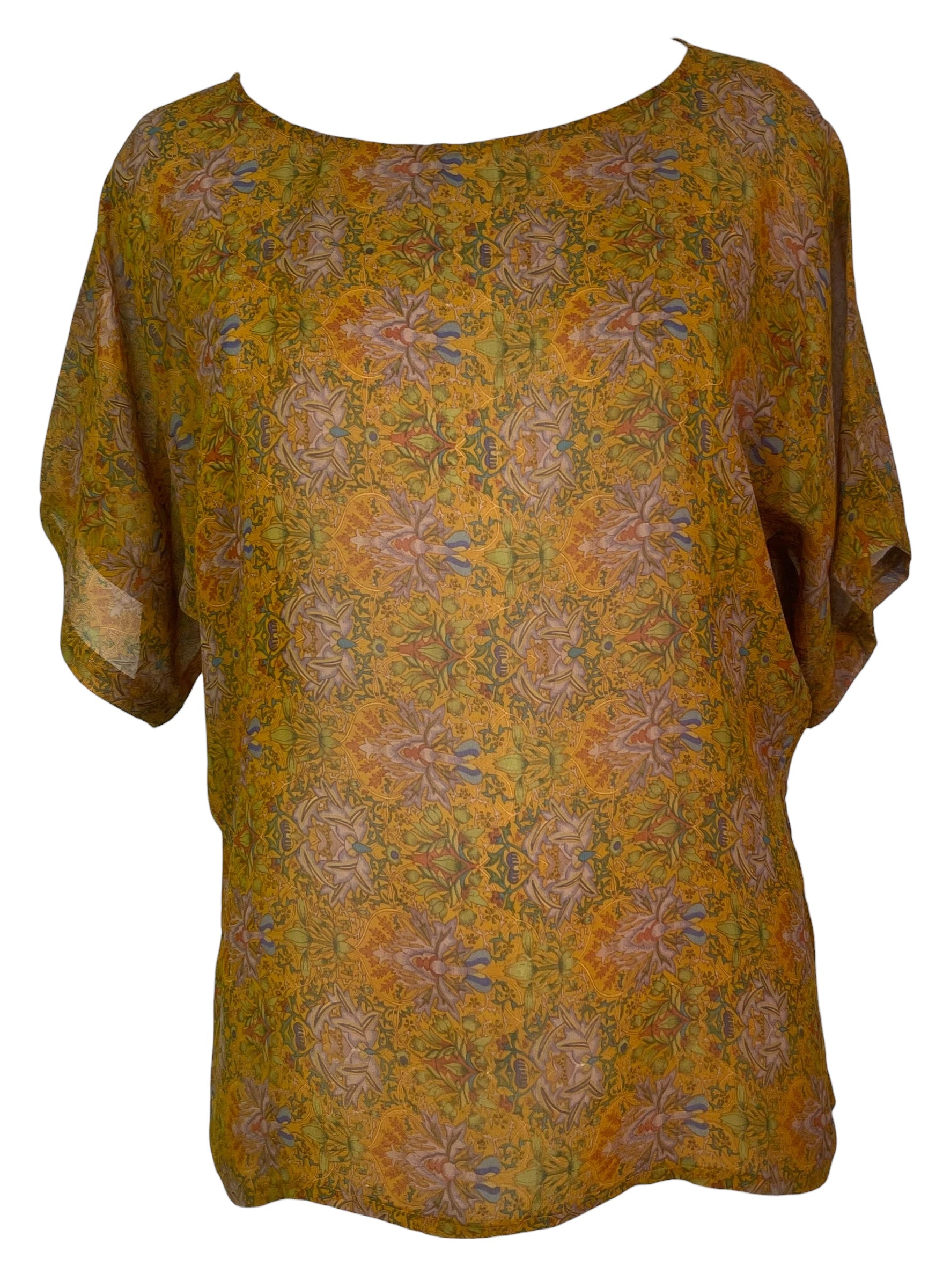 PREVIEW PRG8527 Sheer Avatar Pure Silk Side Slit Top by FEBRUARY2026 – Handmade ethical Side Slit Top from sariKNOTsari using upcycled silk. Designed in Canada for travel and slow fashion, loved from Toronto to LA to Sydney.