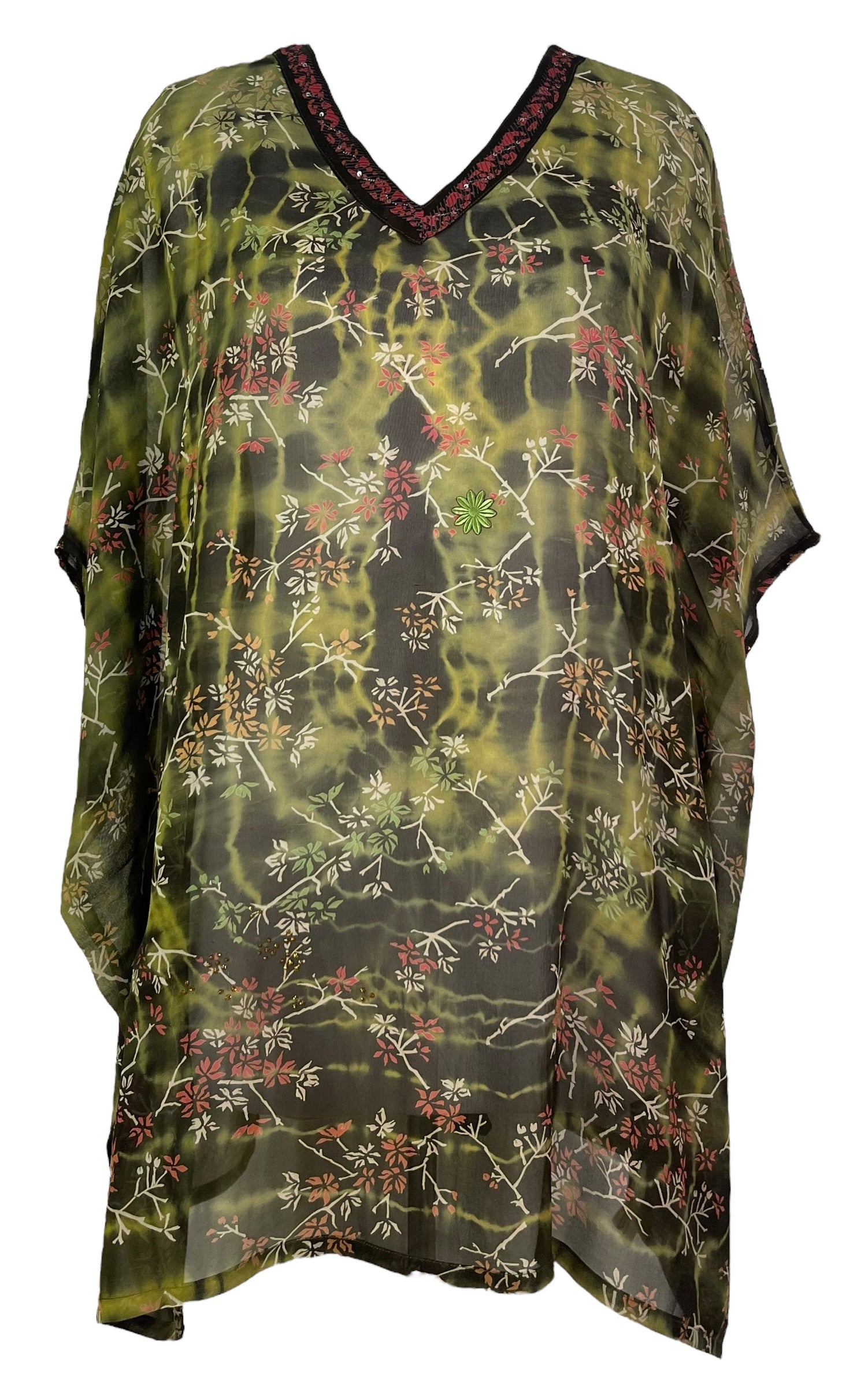 PRG7481 Sheer Avatar Pure Silk Short Kaftan Tunic without Slits