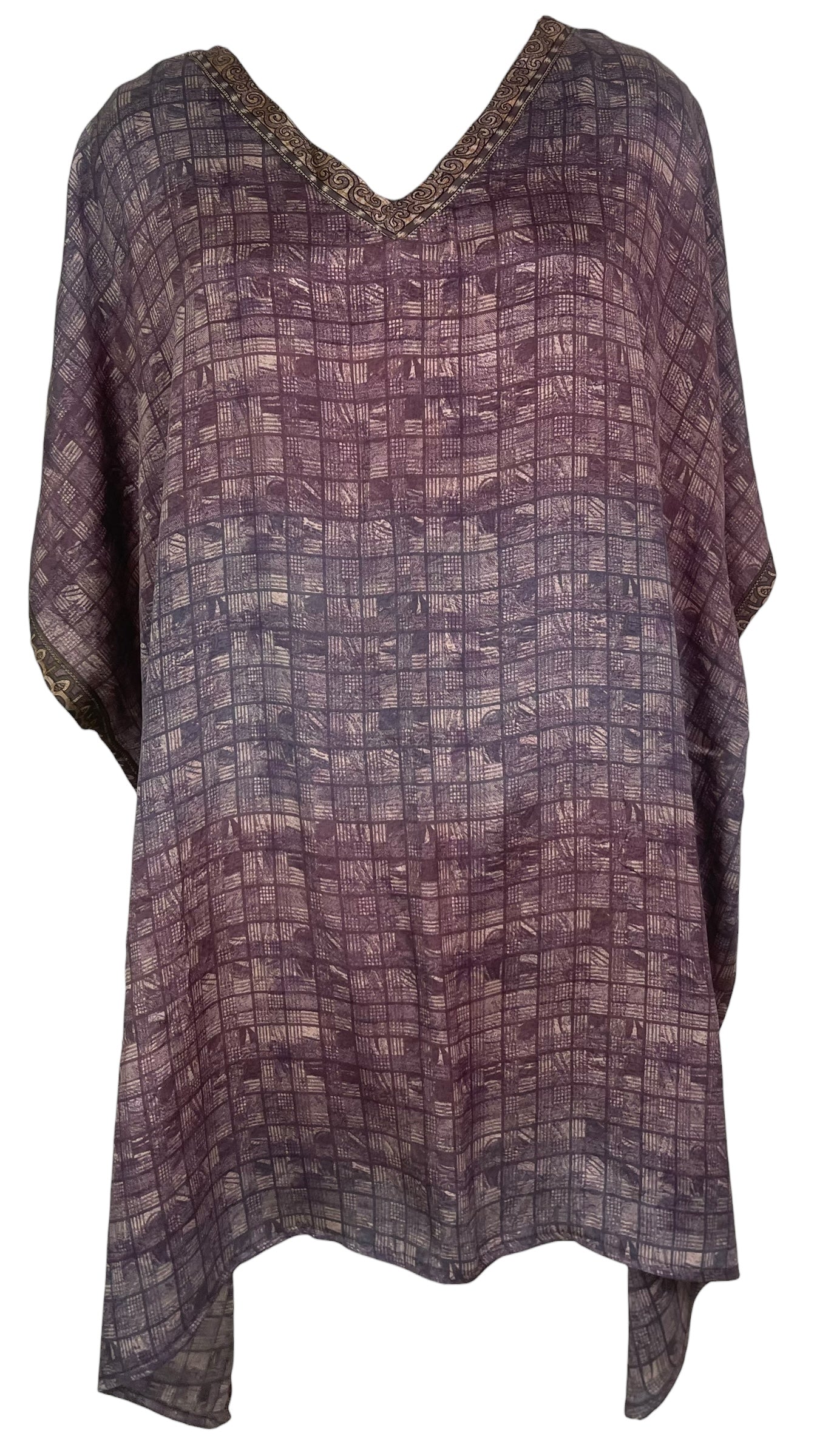PREVIEW PRC8608 Avatar Pure Silk Short Kaftan Tunic with Slits by FEBRUARY2026 – Handmade ethical Short Kaftan from sariKNOTsari using upcycled silk. Designed in Canada for travel and slow fashion, loved from Toronto to LA to Sydney.