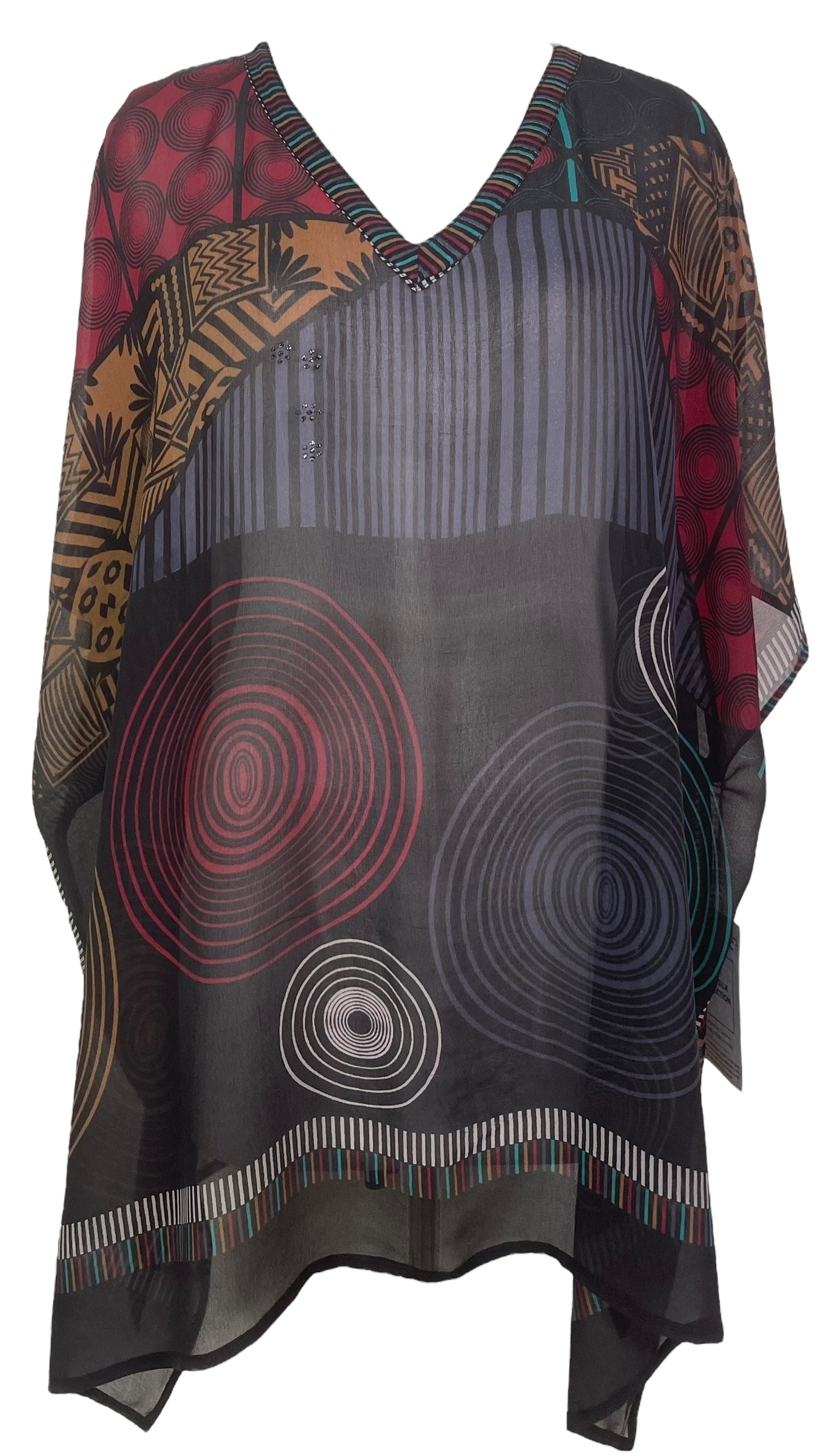 PRG7859 Sheer Avatar Pure Silk Short Kaftan Tunic with Slits