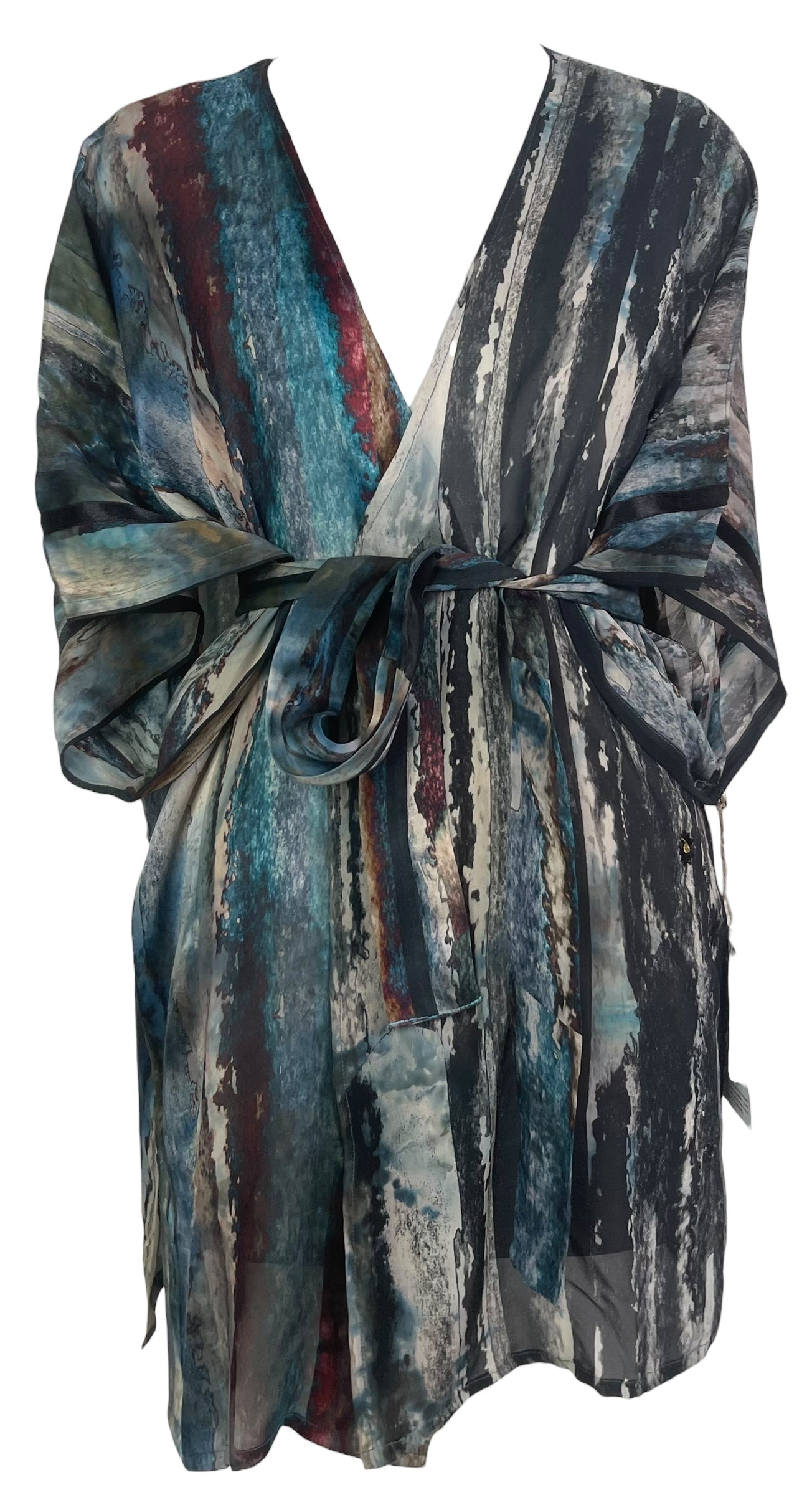 PRG8618 Sheer Avatar Pure Silk Kimono-Sleeved Jacket with Belt