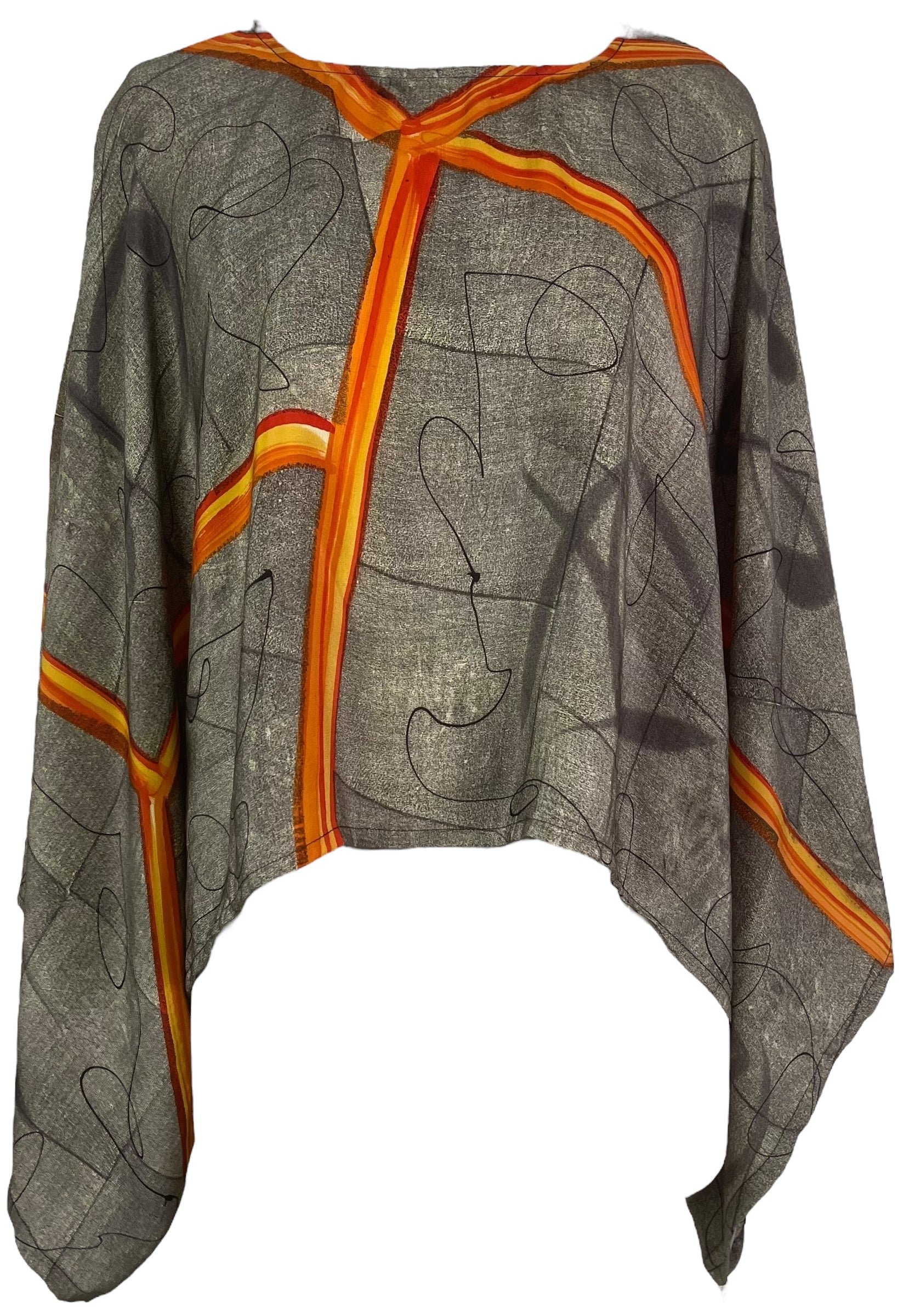 PRC8212 Avatar Pure Silk Kimono-Sleeved Top by DECEMBER2025 – Handmade ethical Kimono Top from sariKNOTsari using upcycled silk. Designed in Canada for travel and slow fashion, loved from Toronto to LA to Sydney.