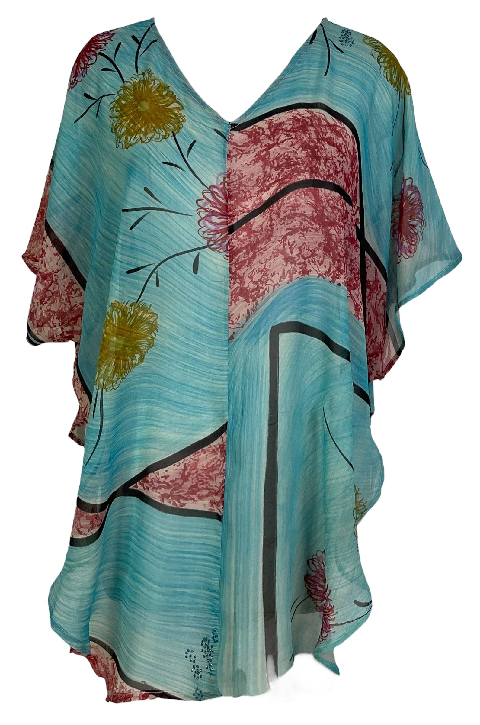 PRG7113 Sheer Avatar Pure Silk Waterfall Top