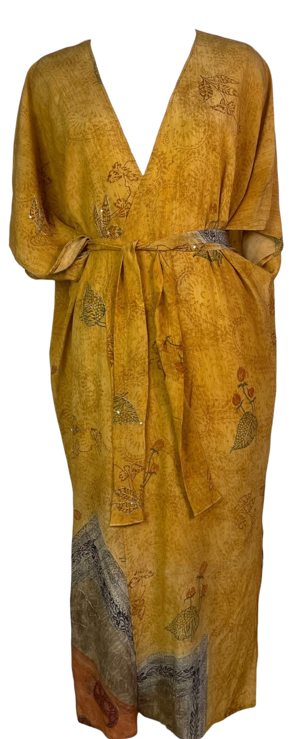 PRC8541 Wabi Sabi Pure Silk Kimono Sleeved Duster with Belt