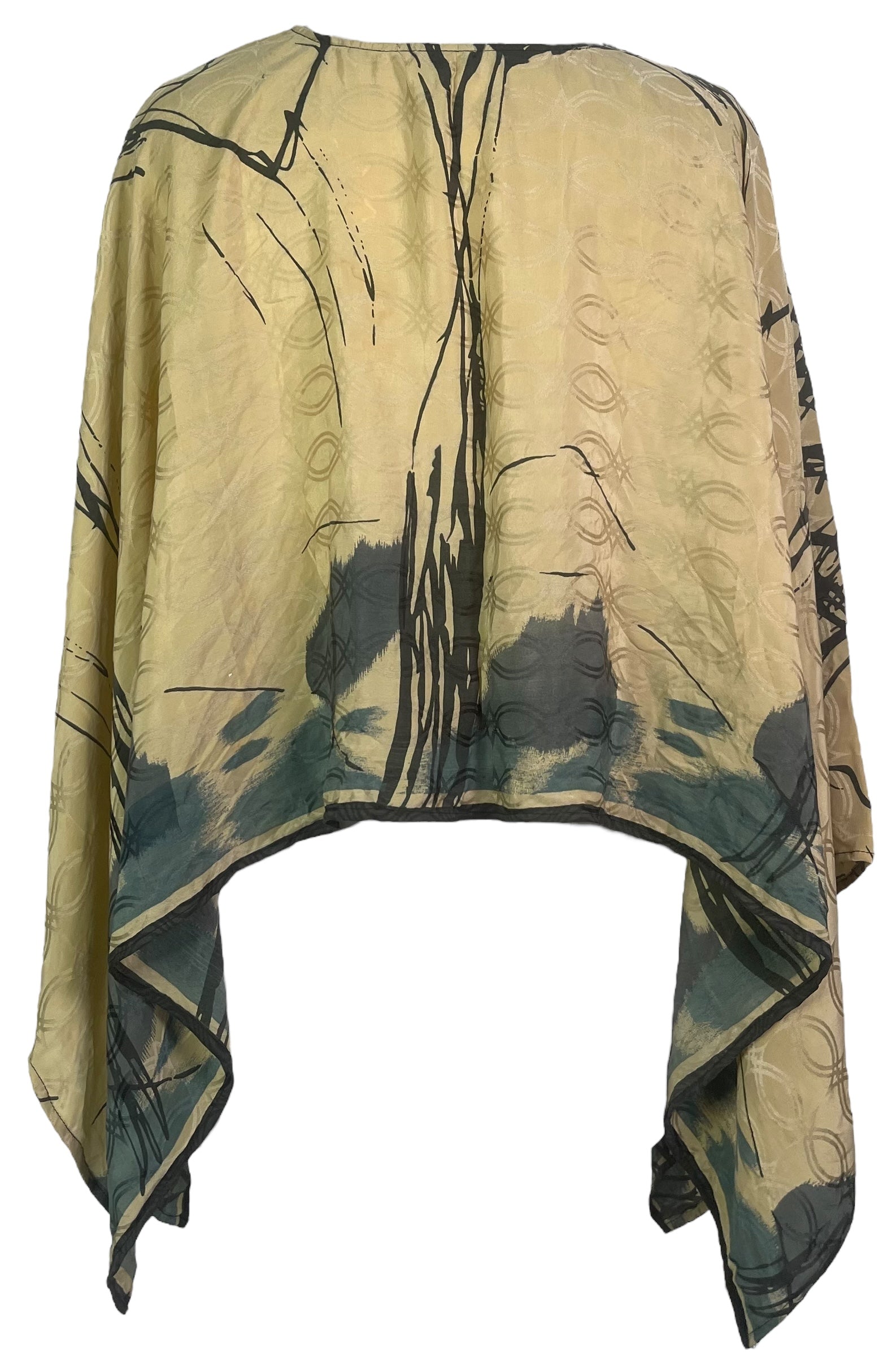 PREVIEW PRC7518 Pure Silk Wabi Sabi Capelet Poncho by DECEMBER2025 – Handmade ethical Poncho from sariKNOTsari using upcycled silk. Designed in Canada for travel and slow fashion, loved from Toronto to LA to Sydney.