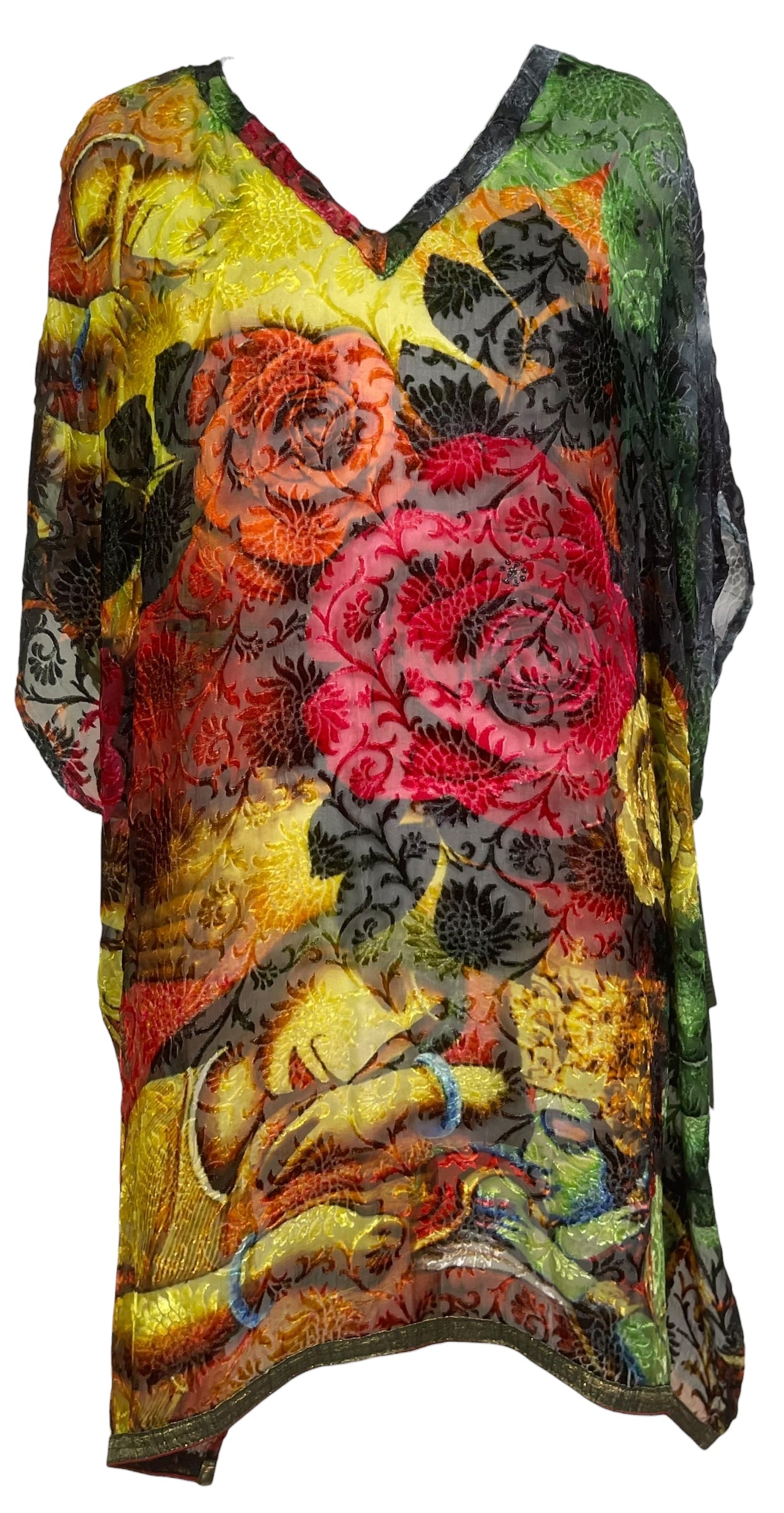 PRG8265 Sheer Avatar Pure Silk Short Kaftan Tunic with Slits