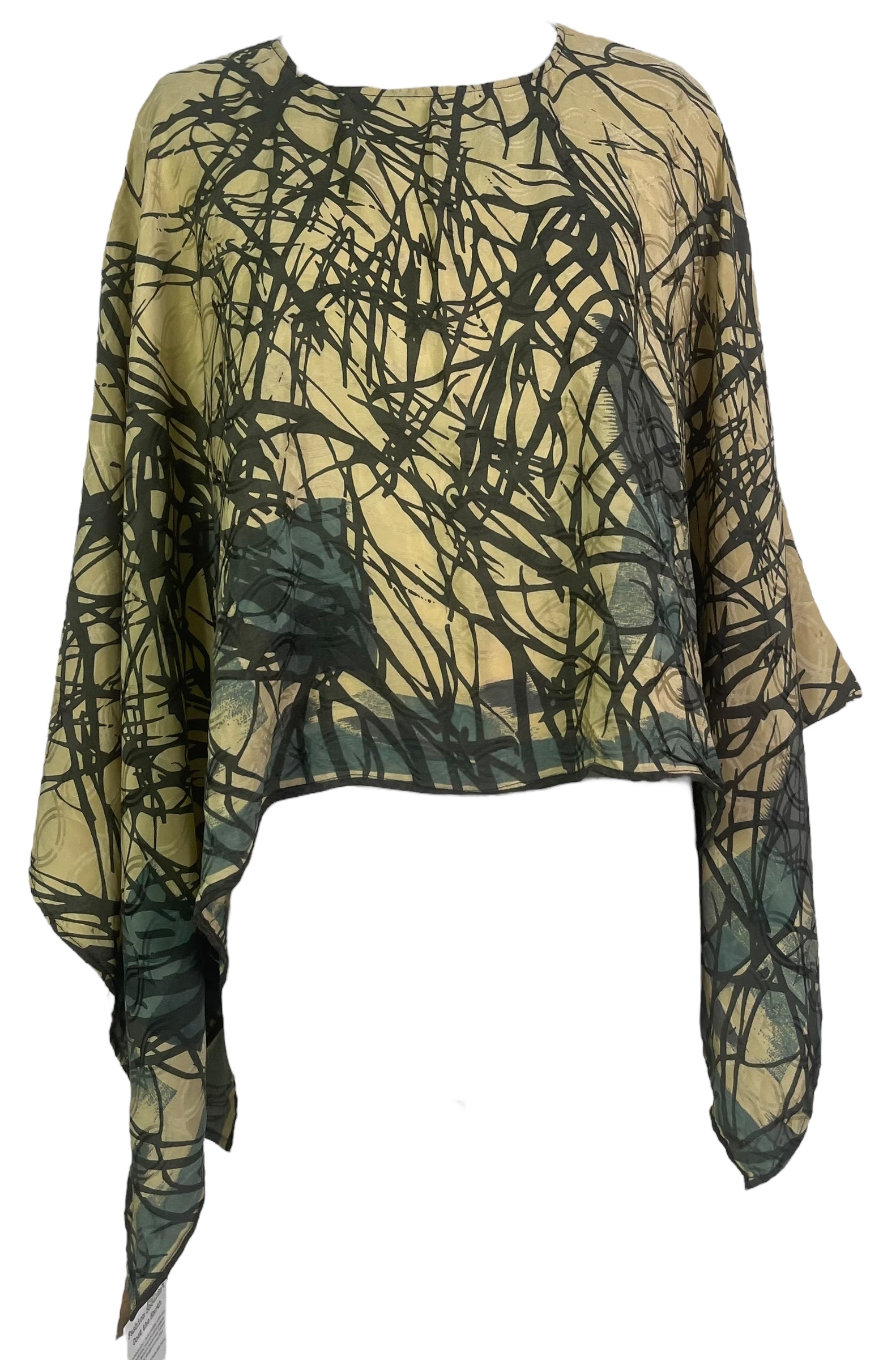 PREVIEW PRC7518 Pure Silk Wabi Sabi Capelet Poncho by DECEMBER2025 – Handmade ethical Poncho from sariKNOTsari using upcycled silk. Designed in Canada for travel and slow fashion, loved from Toronto to LA to Sydney.